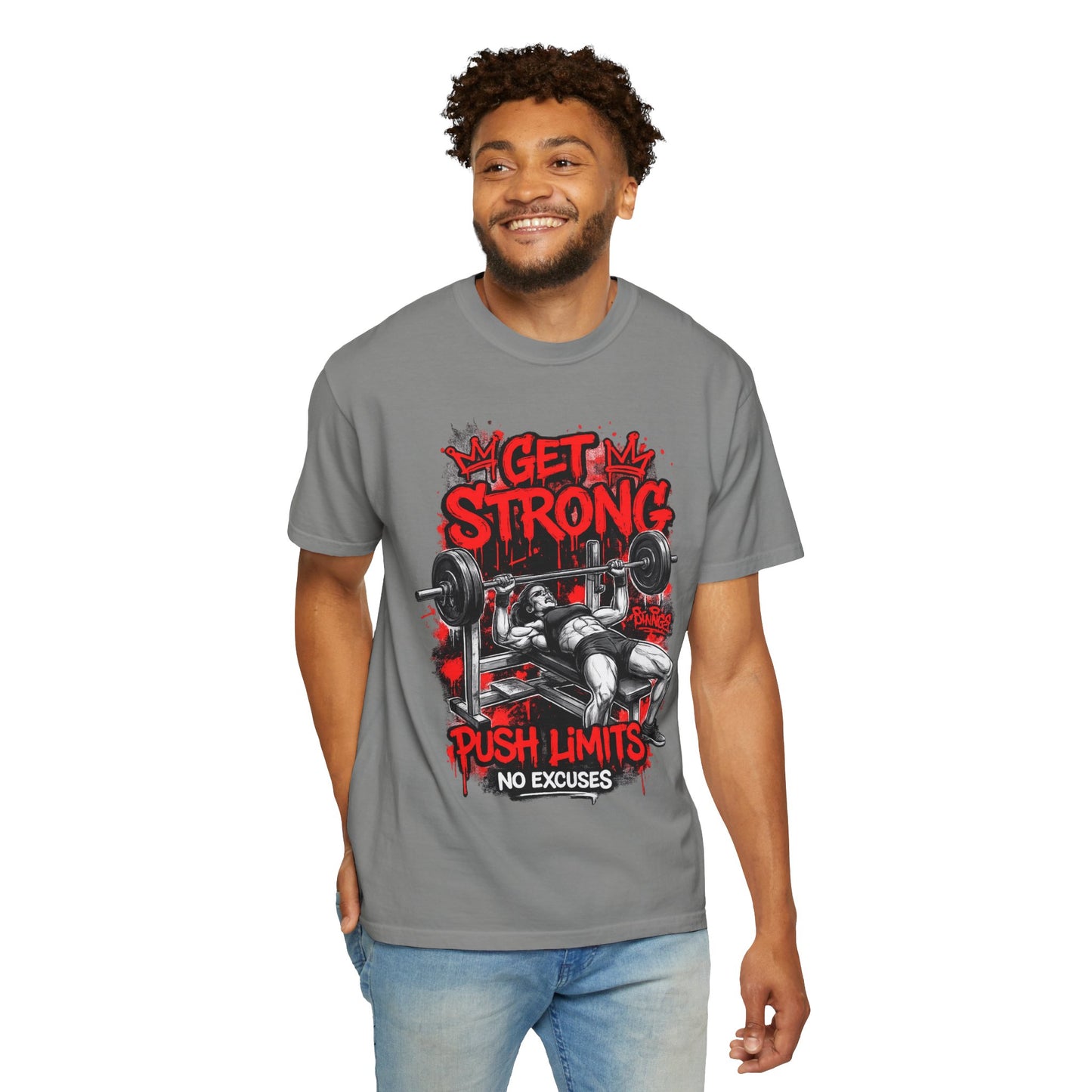 Get Strong Bench Press T-Shirt — Push Limits, No Excuses Gym Tee
