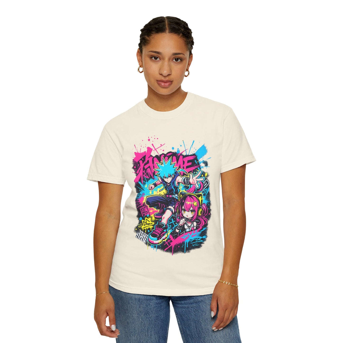 Anime Streetwear T‑Shirt — Neon Punk 'Eat Me' Graphic