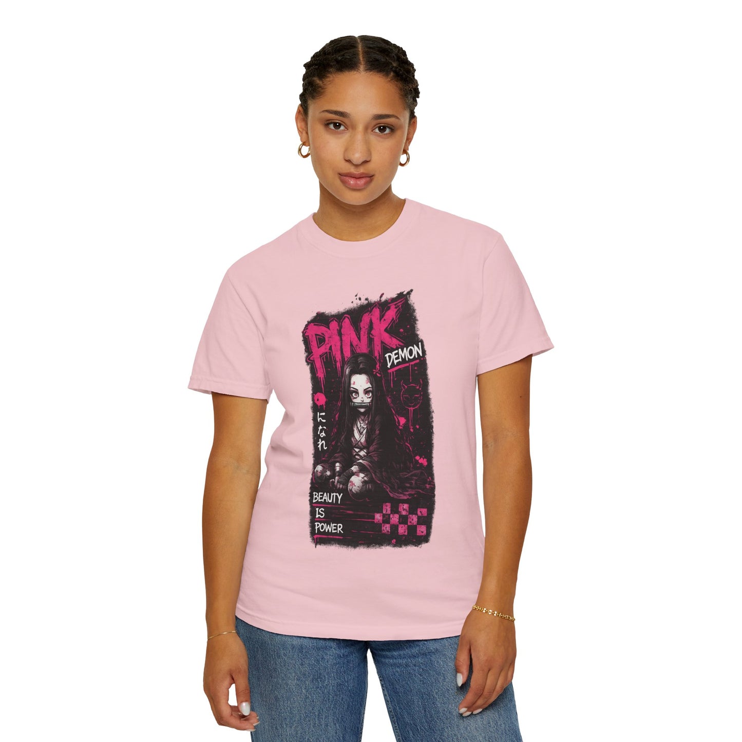 Pink Demon Graphic T-Shirt — 'Beauty Is Power' Anime Tee