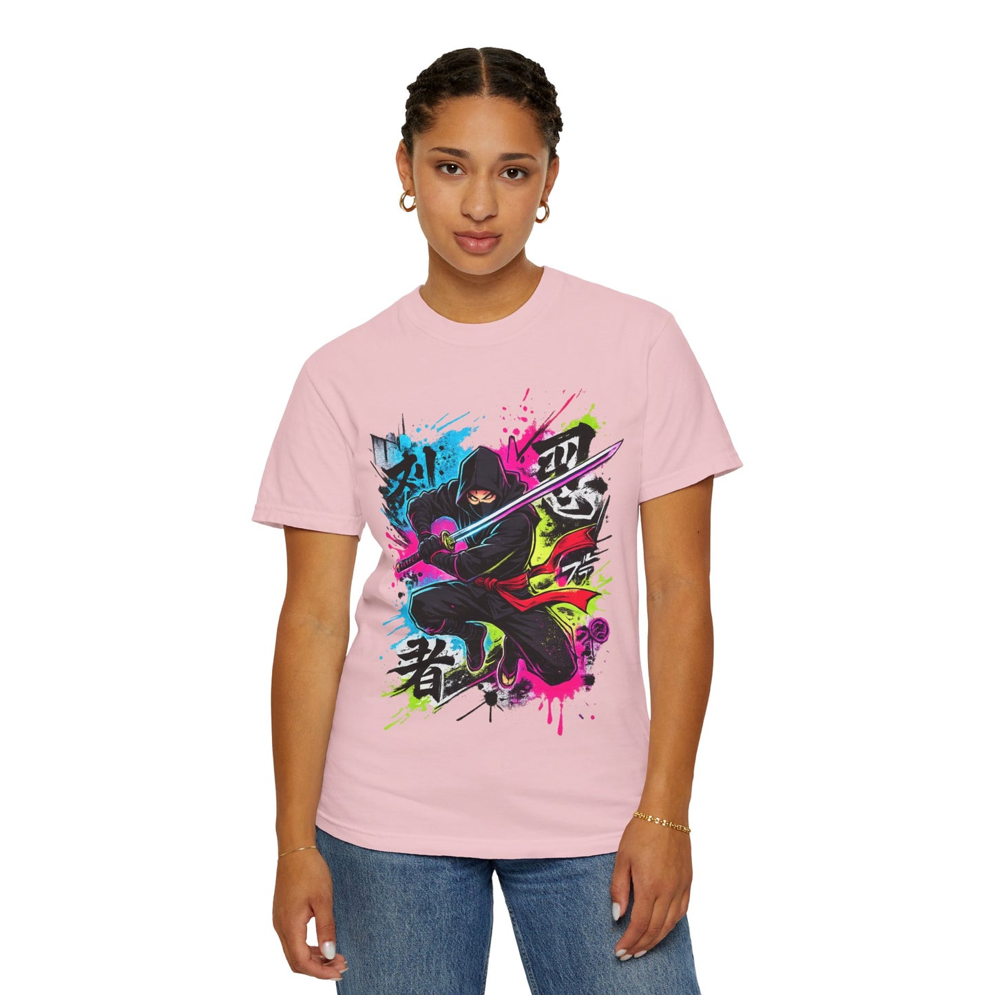 Neon Ninja Samurai T-Shirt — Vibrant Graffiti Sword Art