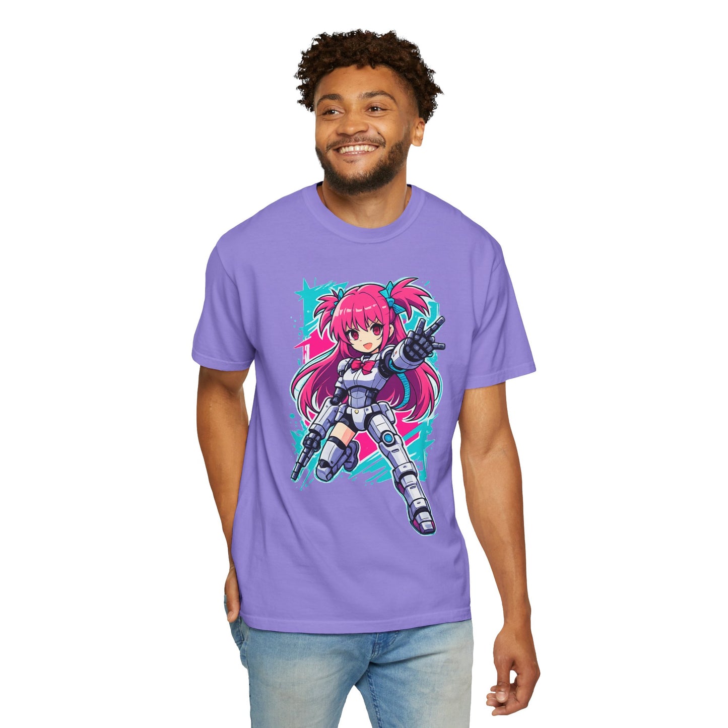Anime Mecha Girl T-Shirt — Pink Cyberpunk Warrior Tee