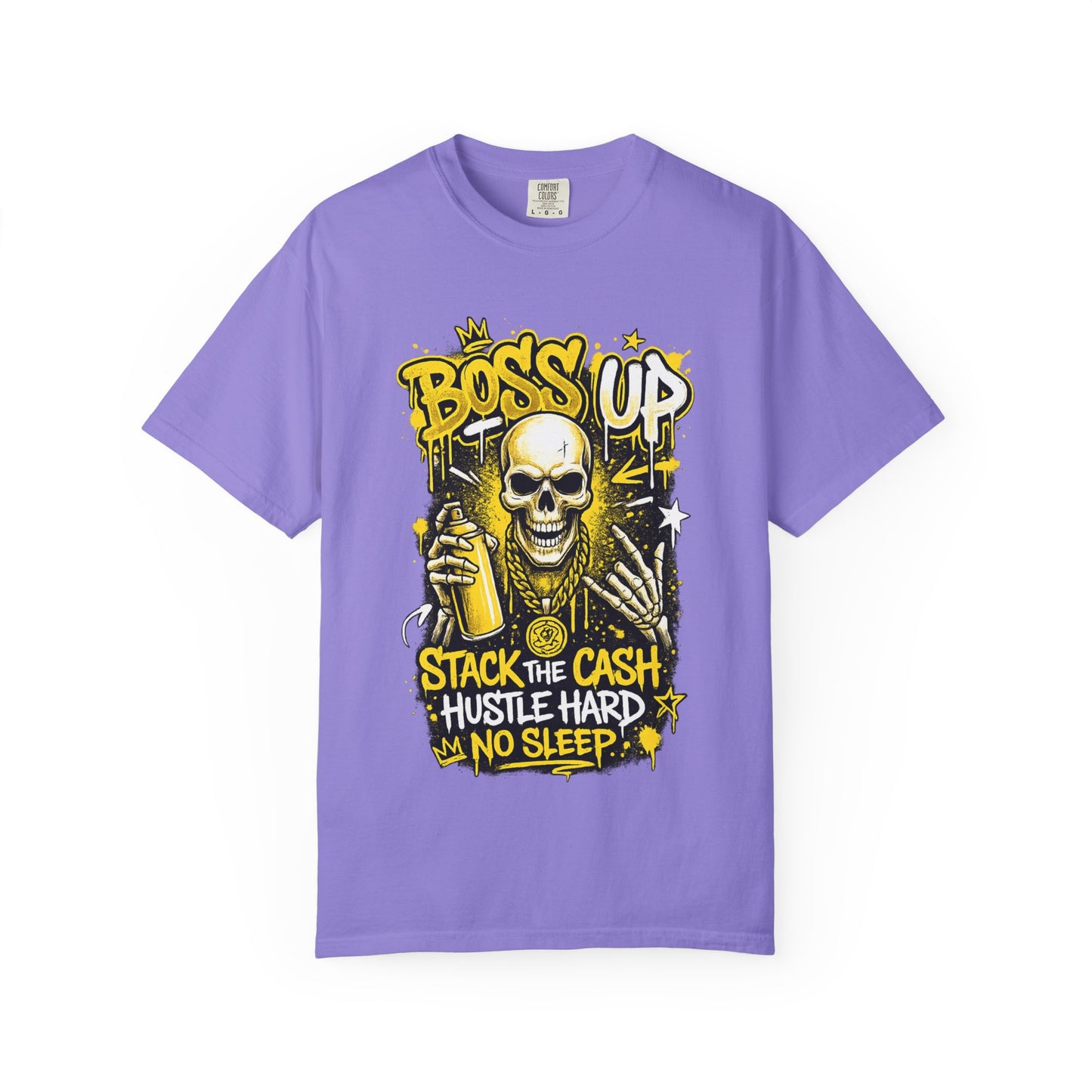 Boss Up Skull Hustle T-Shirt — "Stack the Cash, Hustle Hard, No Sleep" Graphic Tee