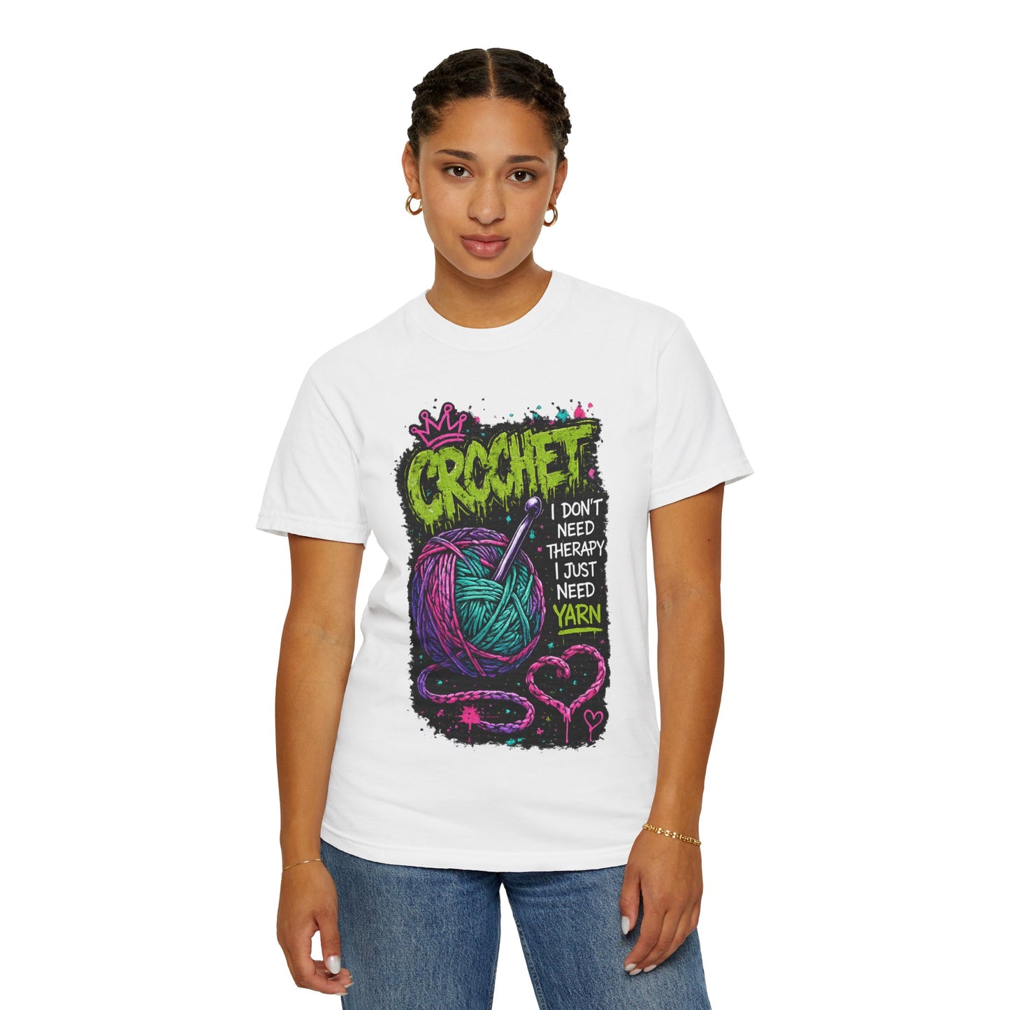 Crochet Yarn T-Shirt — "I Don't Need Therapy I Just Need Yarn" Graphic Tee