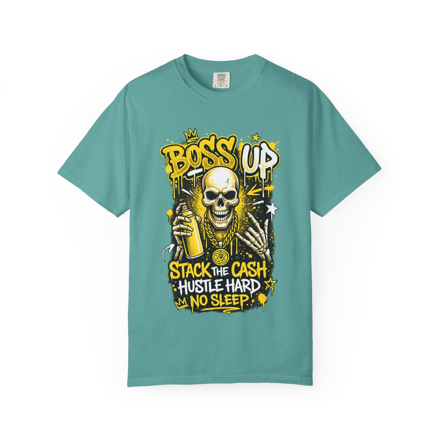 Boss Up Skull Hustle T-Shirt — "Stack the Cash, Hustle Hard, No Sleep" Graphic Tee