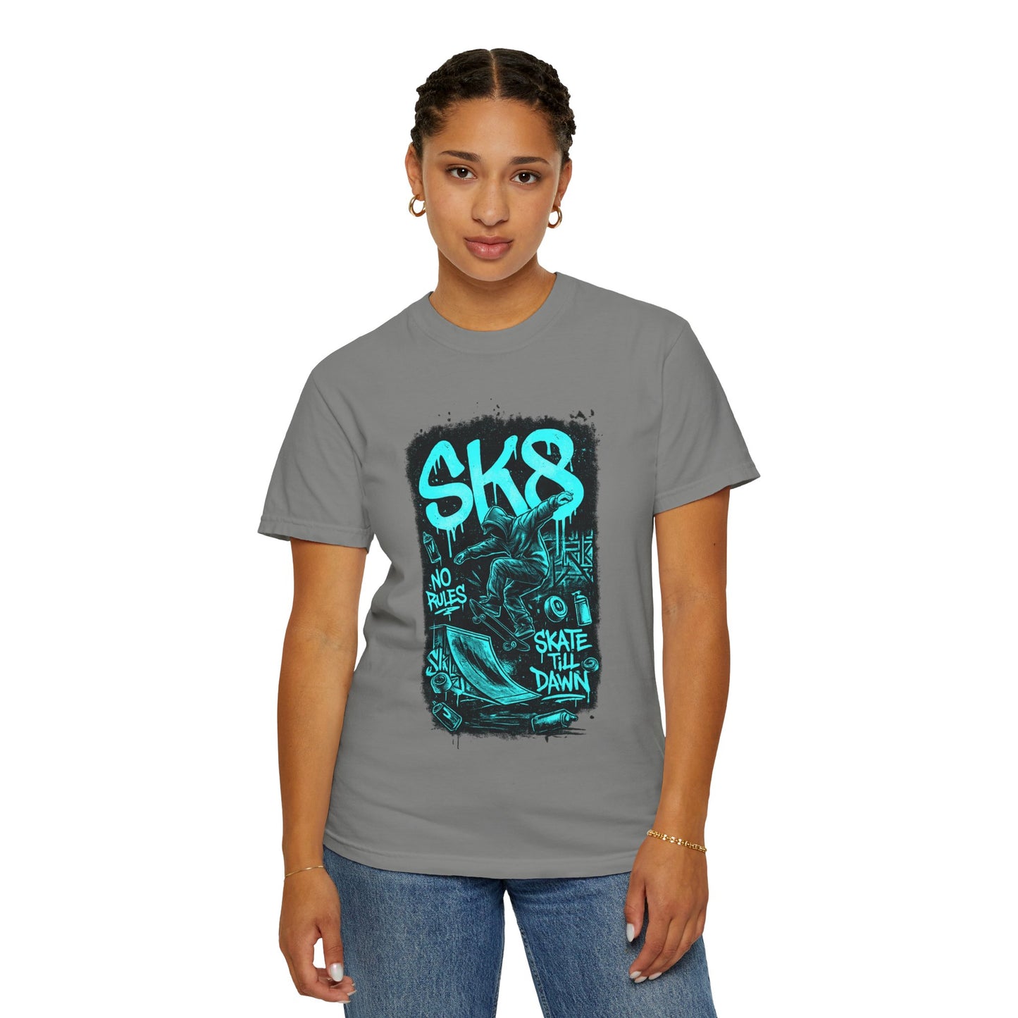 SK8 Skateboard Graphic T-Shirt — 'SK8' No Rules Skate Till Dawn Tee