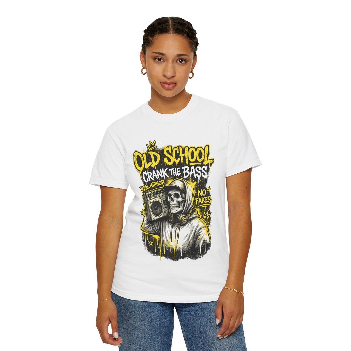 Old School Crank the Bass T-Shirt — Retro Hip Hop Skull Boombox Tee