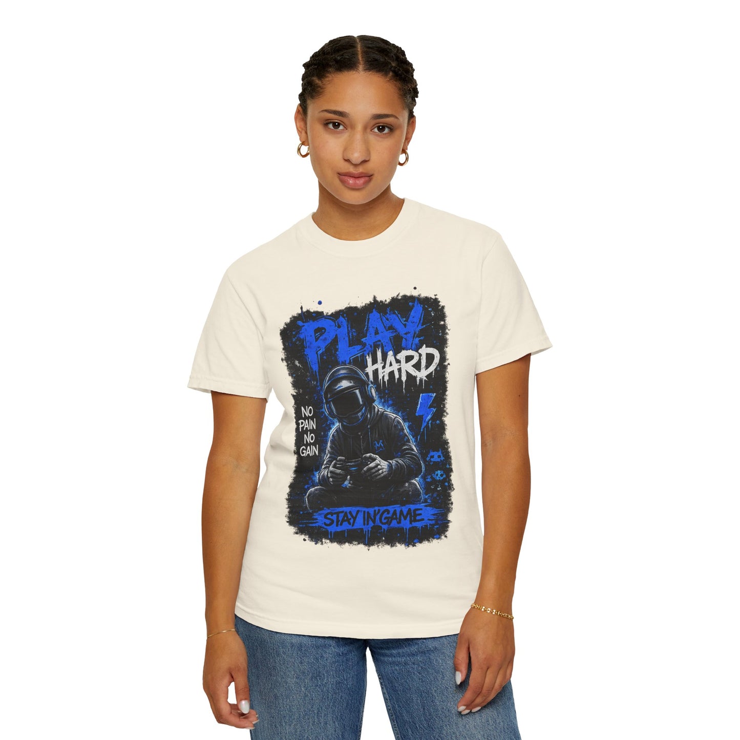 Play Hard Gamer Graphic T-Shirt — "No Pain No Gain" Hooded Player Design