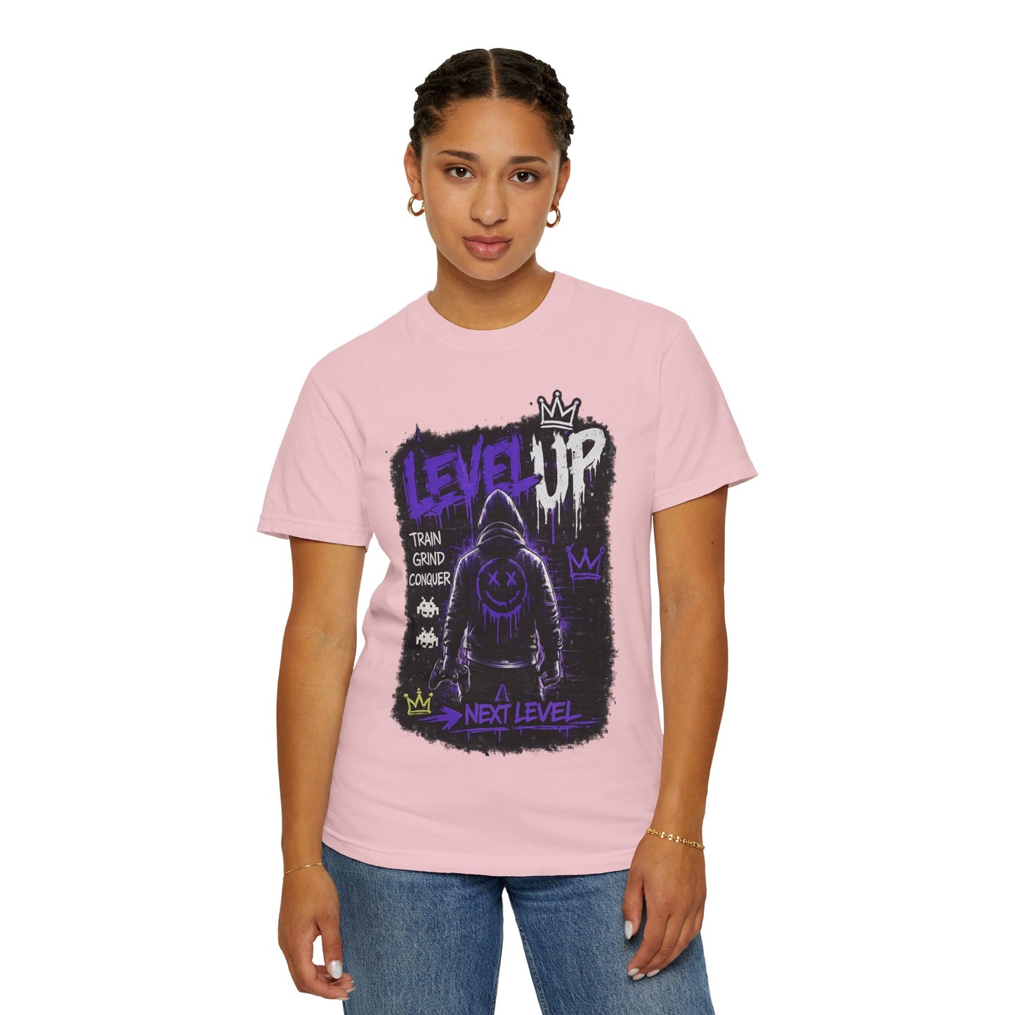 Level Up Graphic T-Shirt — 'Train Grind Conquer' Next Level Gamer Tee