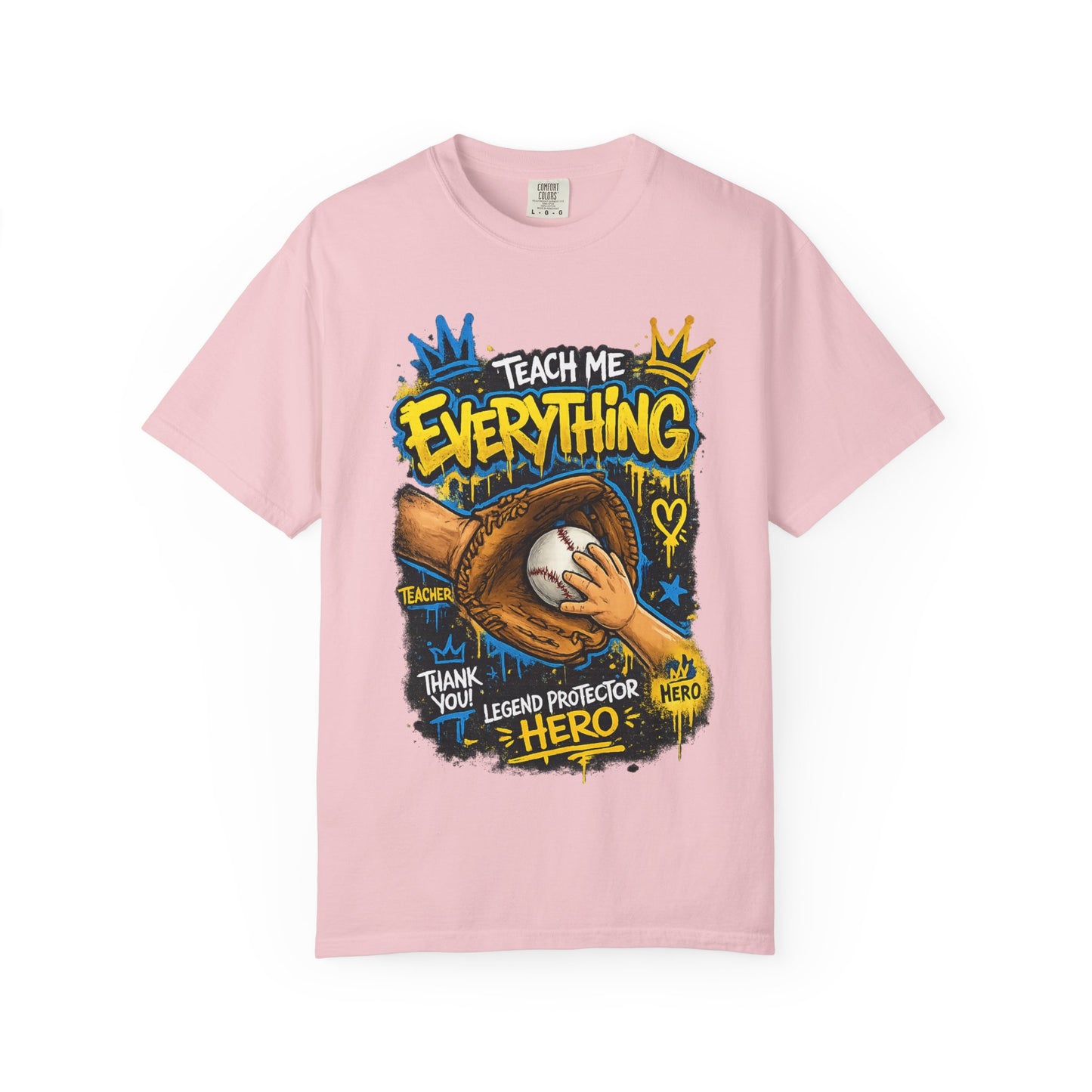 Teach Me Everything baseball glove and ball T-Shirt | Teacher coach appreciation graphic tee