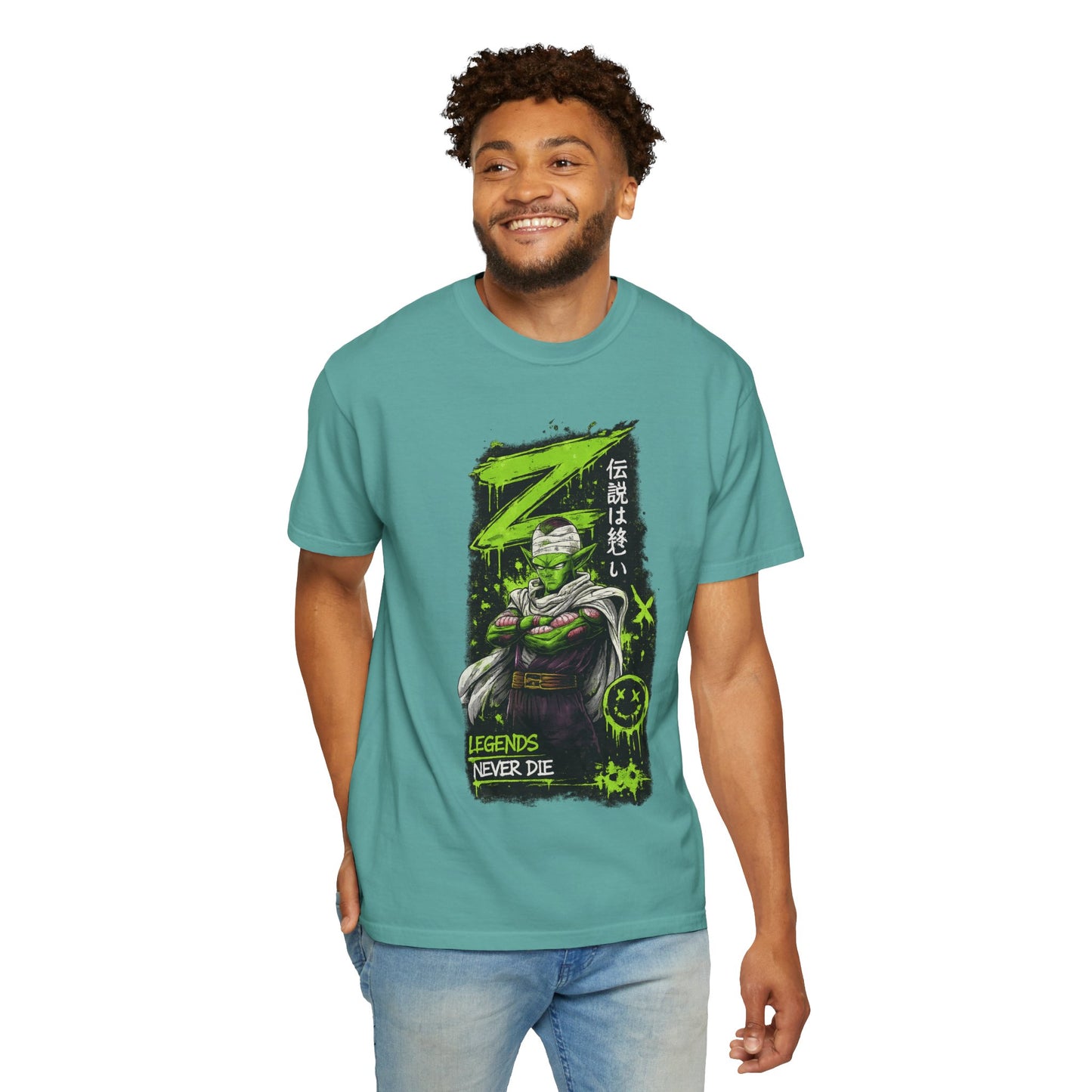 Dragon Warrior Graphic T-Shirt — "Legends Never Die" Neon Green Anime Design