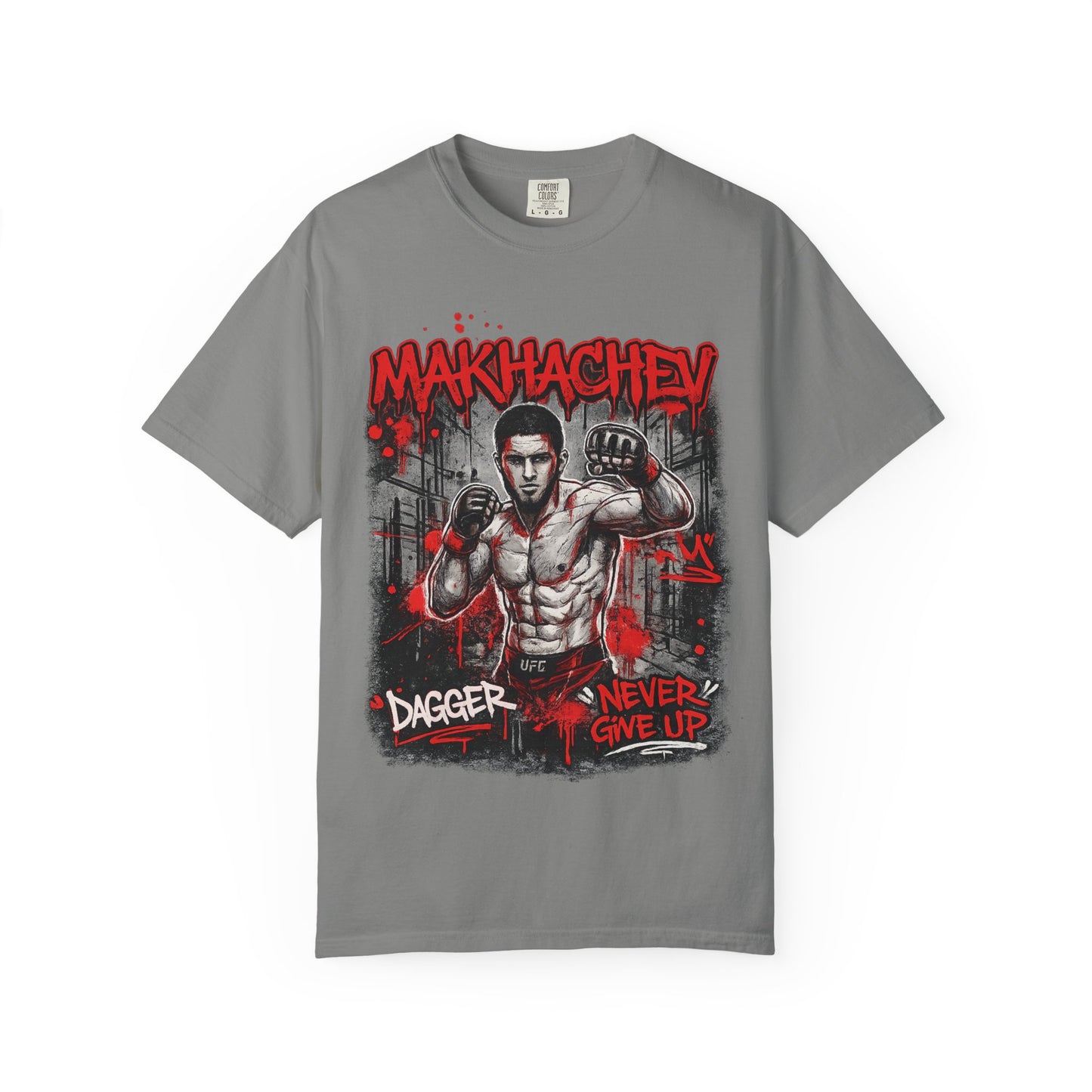 Makhachev MMA Fighter T-Shirt — 'Dagger Never Give Up' Graphic Tee