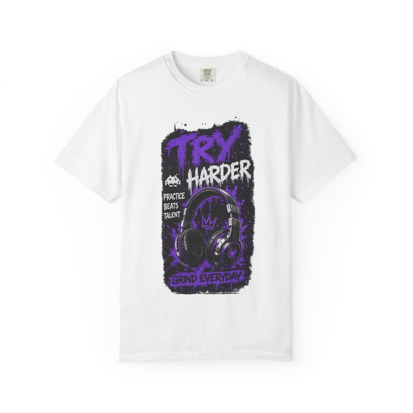 Try Harder Graphic T-Shirt — 'Try Harder' Headphones Motivational Tee