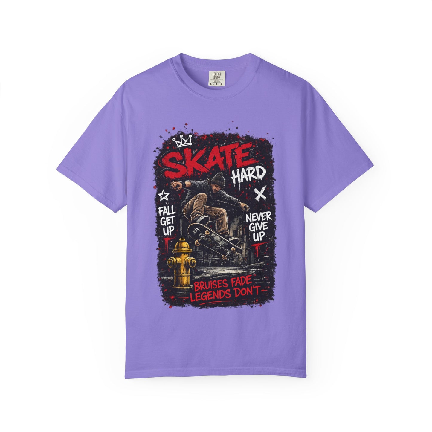 Skate Hard Graphic T-Shirt — "Skate Hard / Brushes Fade Legends Don’t" Streetwear Tee