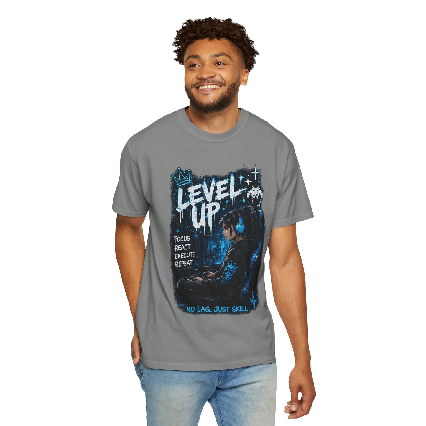 Level Up Gamer T-Shirt — "Level Up: Focus React Execute Repeat" Graphic Tee