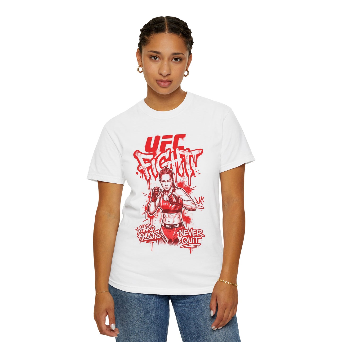 UFC Fight Graphic T-Shirt — "Hard Knocks Never Quit" MMA Fighter Tee