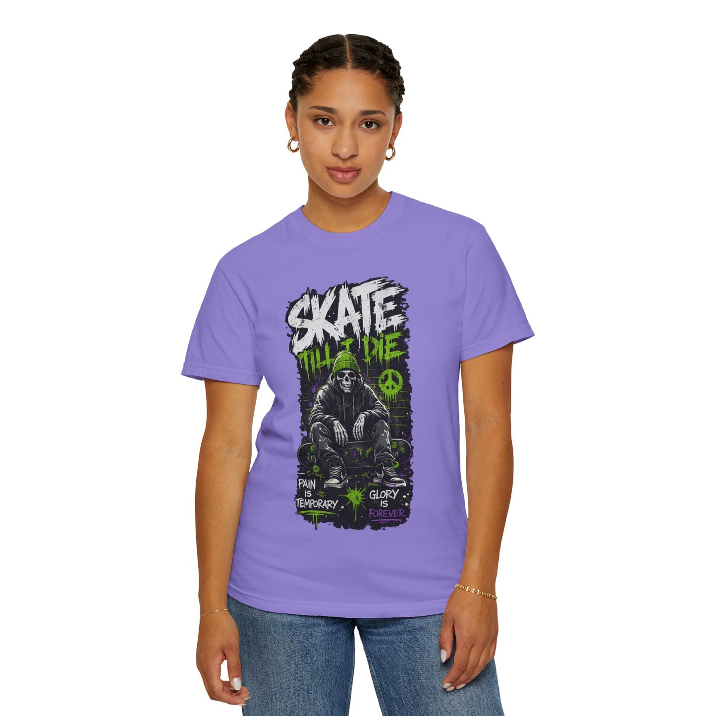 Skate Till I Die Graphic T-Shirt — Grim Reaper Skateboard Design