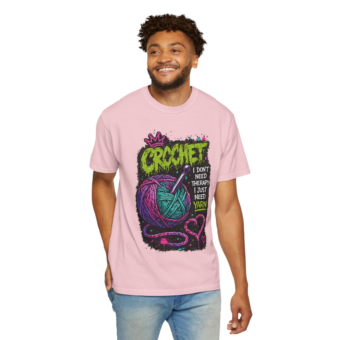 Crochet Yarn T-Shirt — "I Don't Need Therapy I Just Need Yarn" Graphic Tee