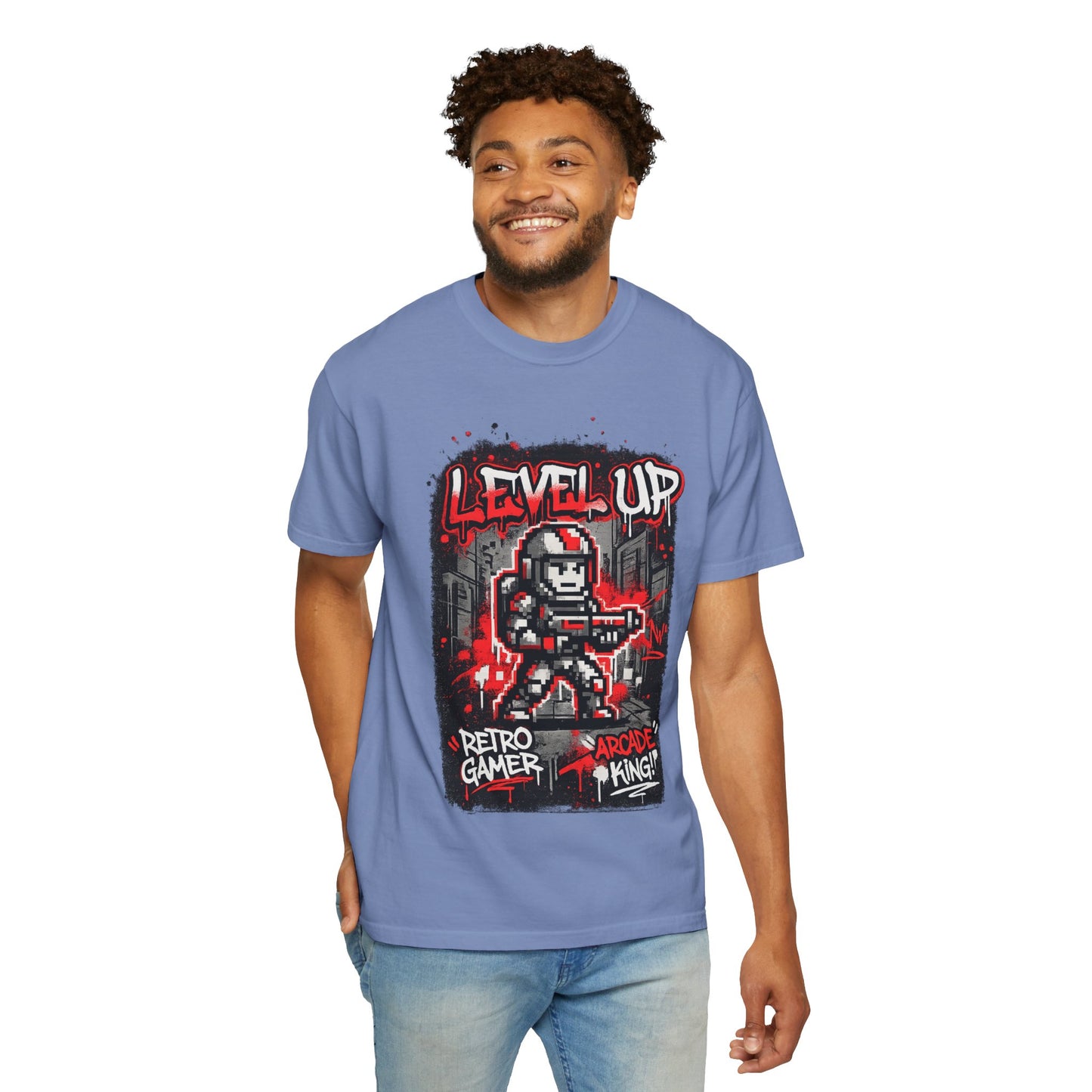 Level Up Retro Gamer T-Shirt — Arcade King Pixel Shooter Tee