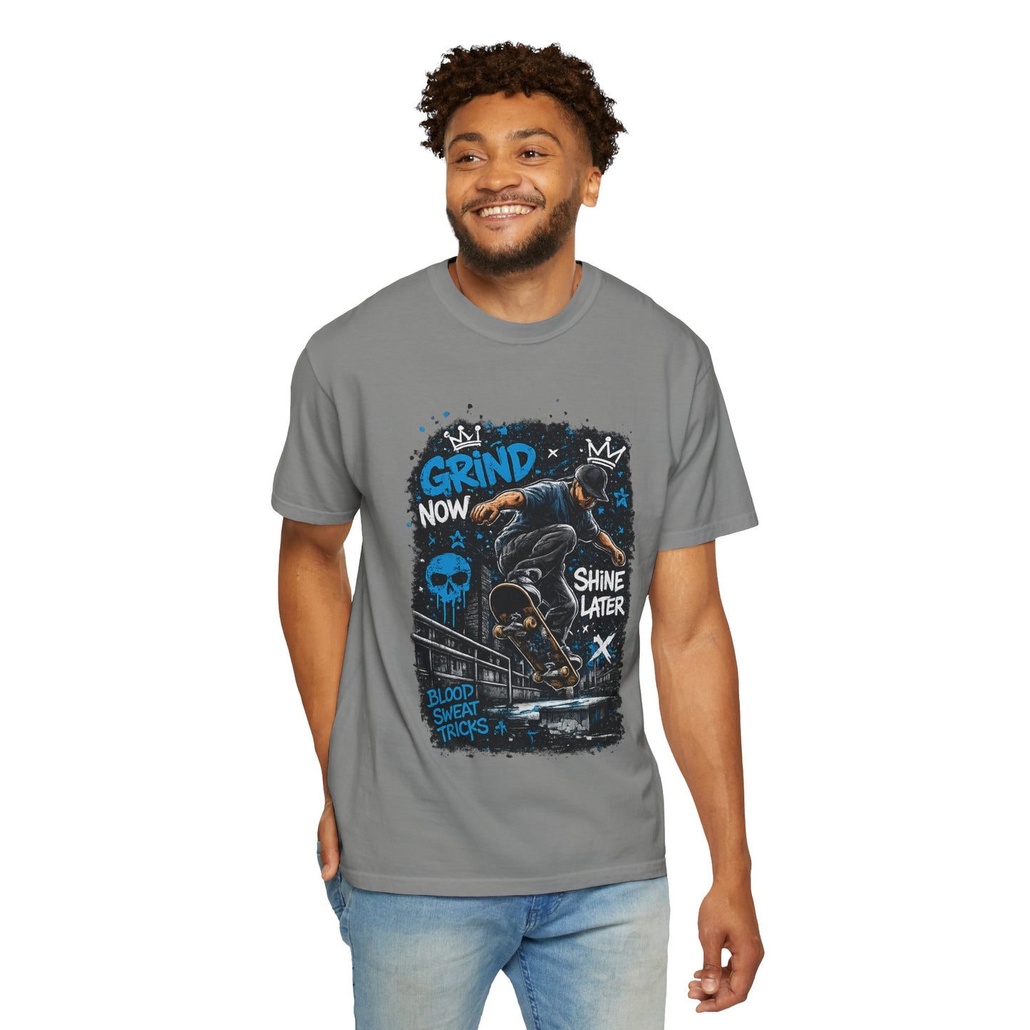 Skate Grind Now Tee — 'Grind Now Shine Later' Skateboard Graphic T-Shirt