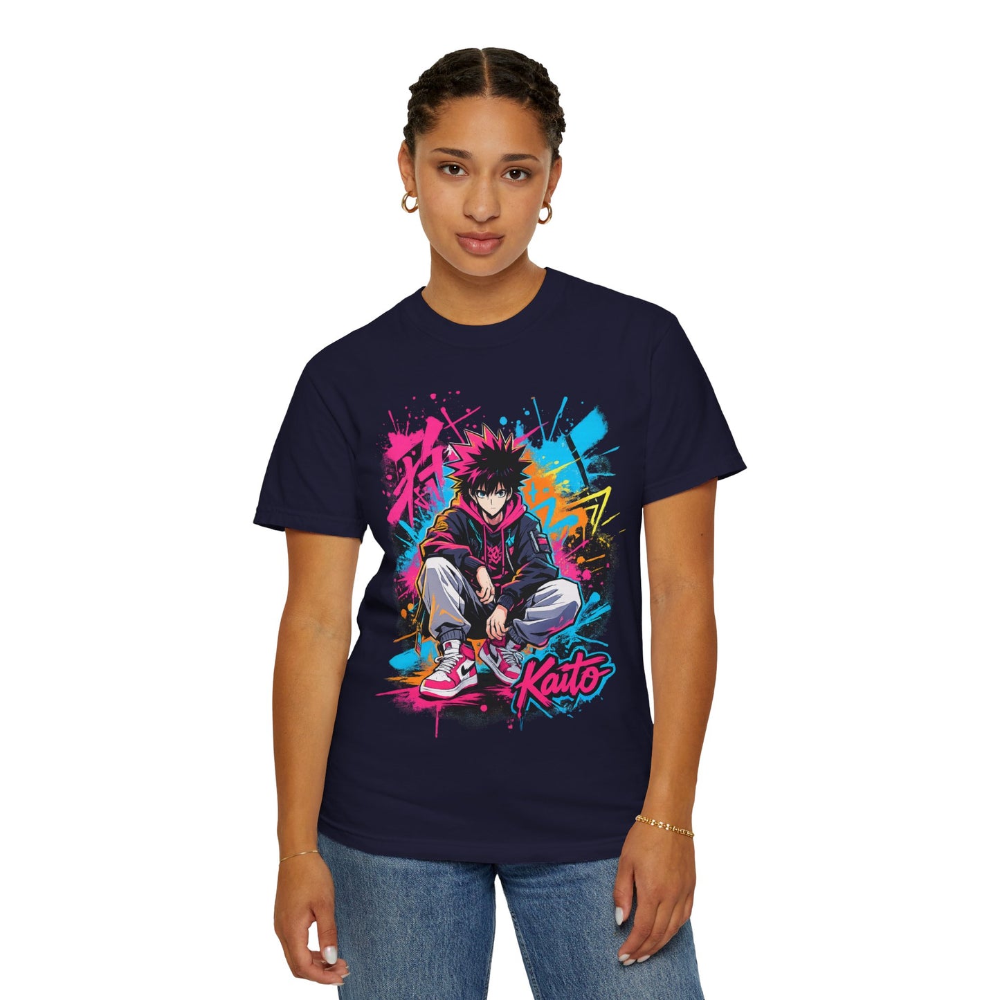 Kaito Streetwear Anime Tee — Neon Graffiti Urban Graphic T-Shirt