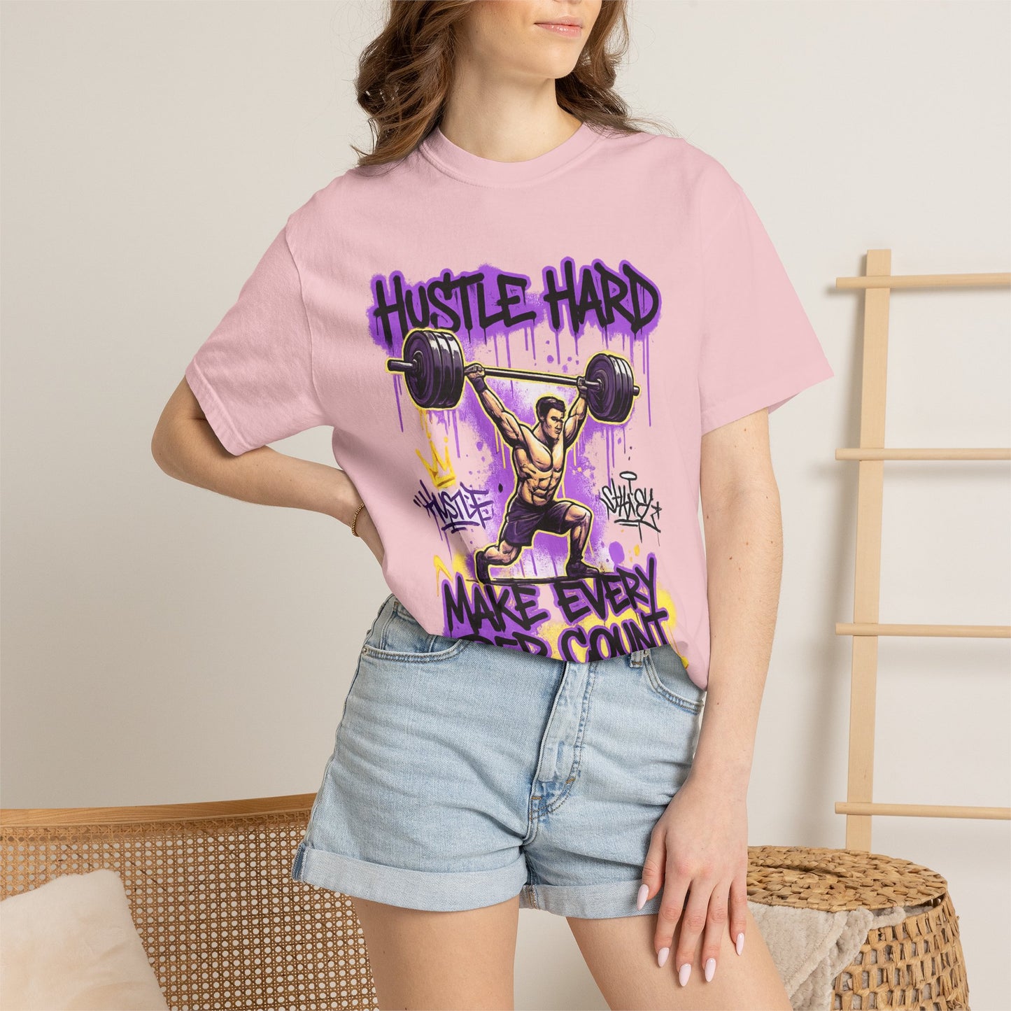 Hustle Hard Make Every Rep Count T-Shirt | Weightlifting Gym Graphic