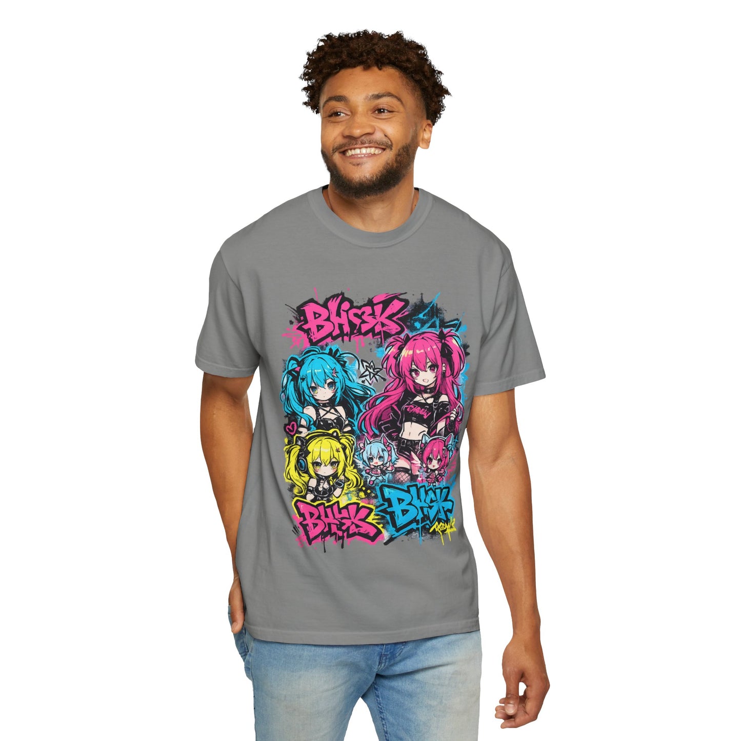 Anime Graffiti Girl Group T-Shirt — Colorful Vocaloid Streetwear