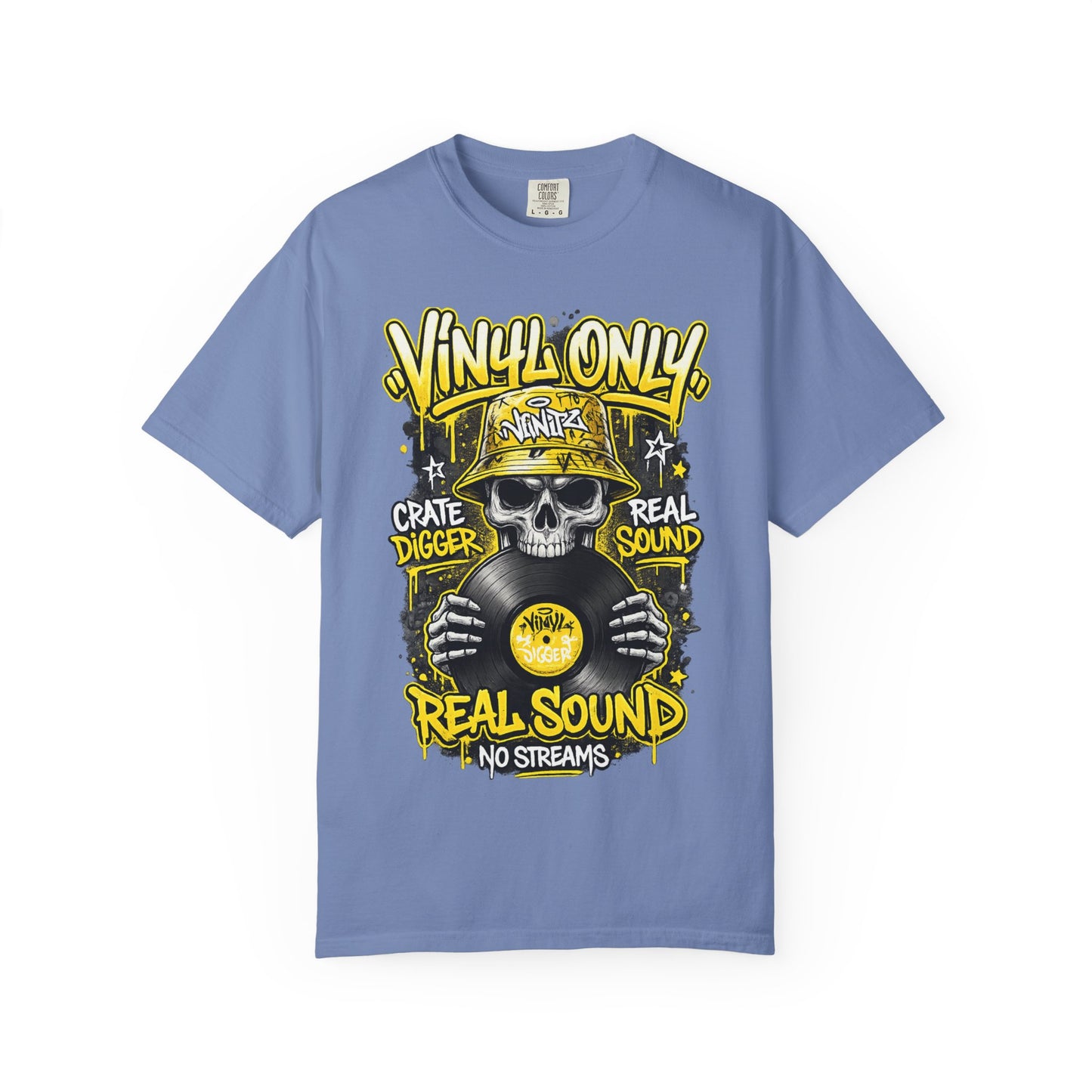 Vinyl Only Skull T-Shirt – "Real Sound, No Streams" Retro DJ Tee