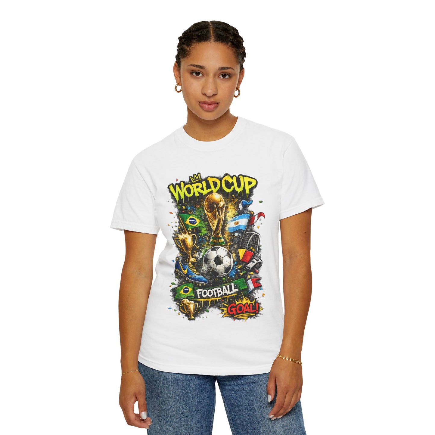 World Cup Football Graphic T-shirt | Soccer Trophy, Flags, Goal