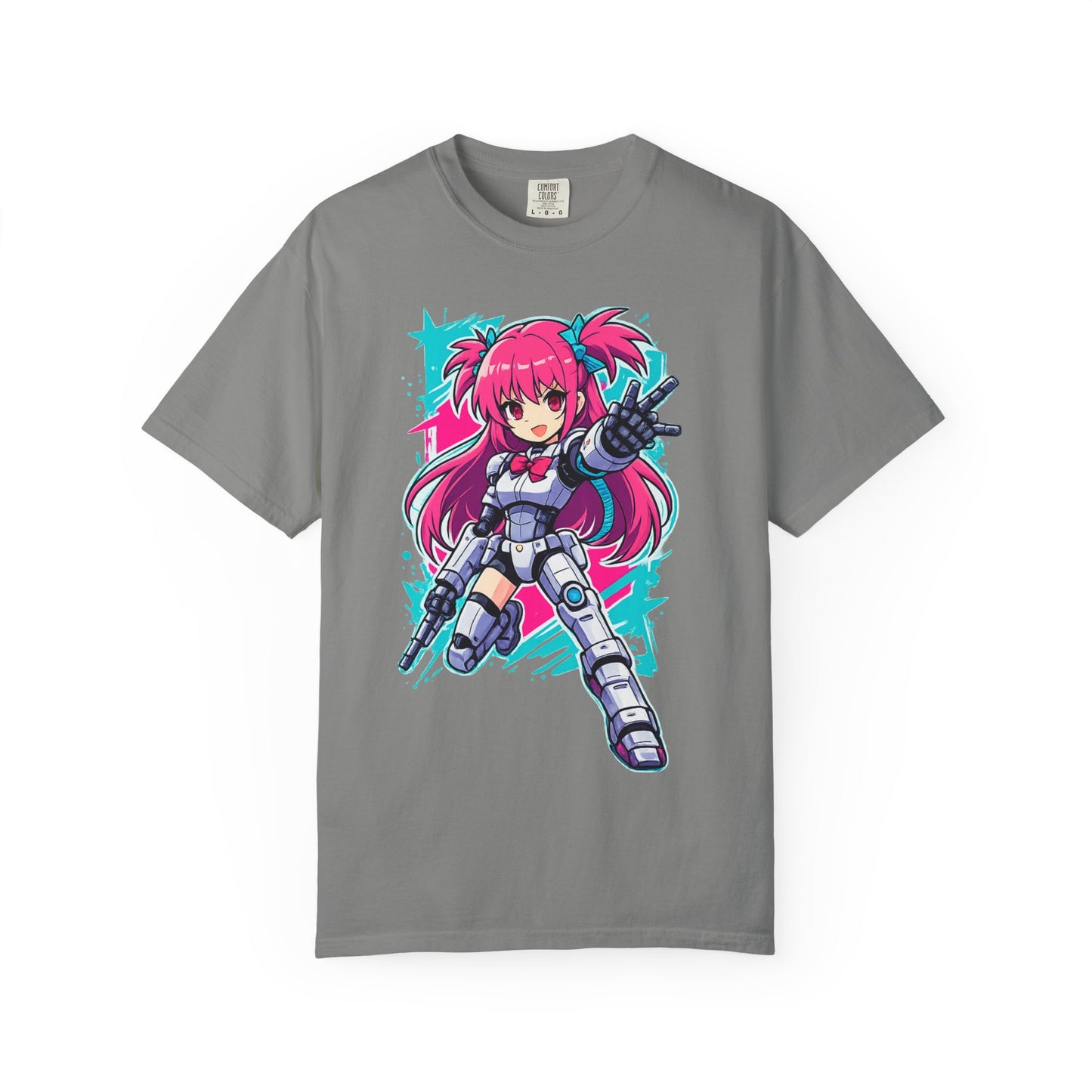 Anime Mecha Girl T-Shirt — Pink Cyberpunk Warrior Tee