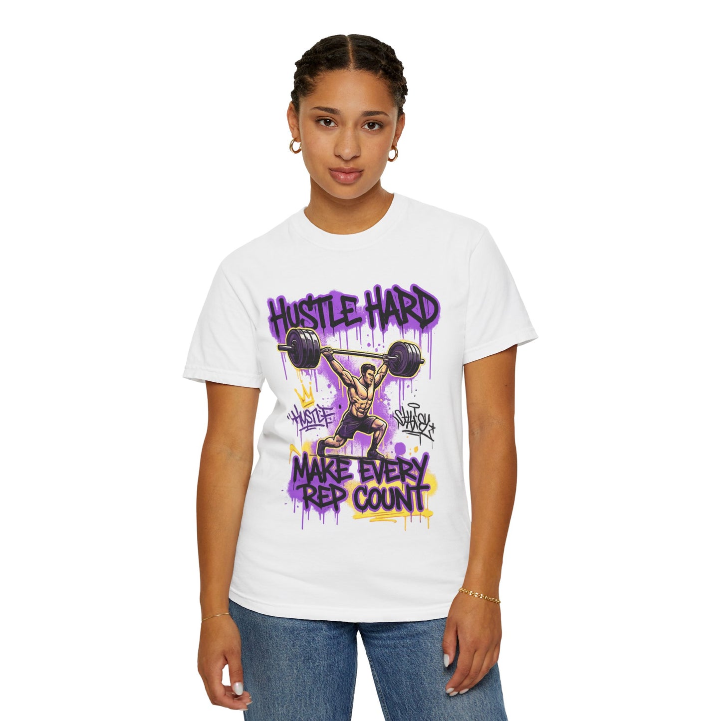 Hustle Hard Make Every Rep Count T-Shirt | Weightlifting Gym Graphic