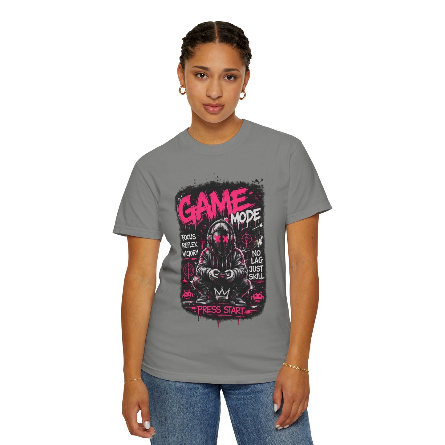 Game Mode Gamer Skull joystick graphic T-Shirt | Press Start gaming design