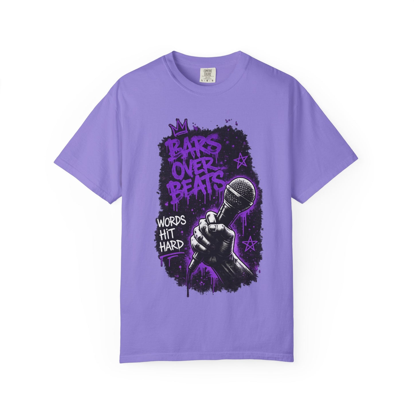 Bars Over Beats Microphone T‑Shirt — "Words Hit Hard" Rap Graphic Tee