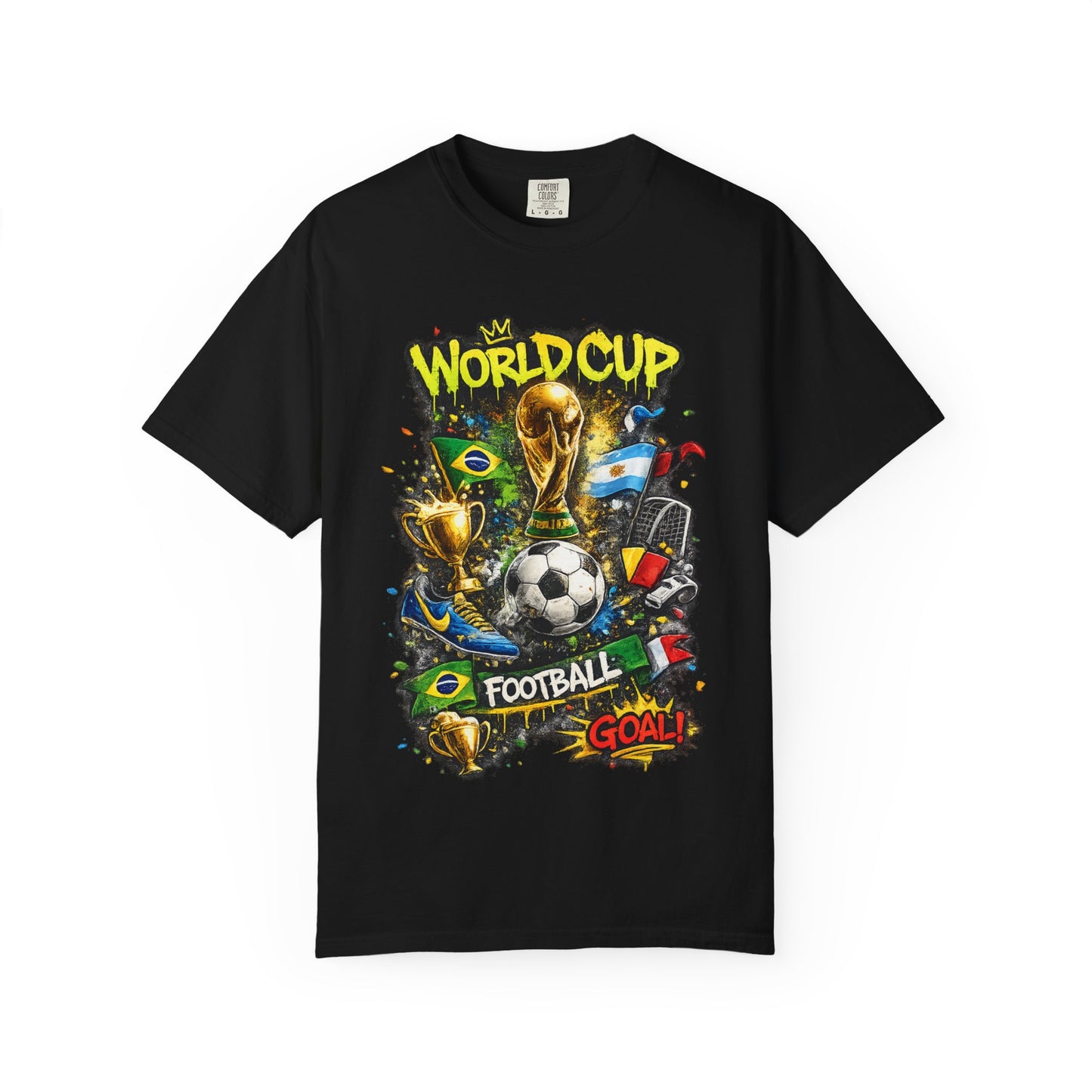 World Cup Football Graphic T-shirt | Soccer Trophy, Flags, Goal