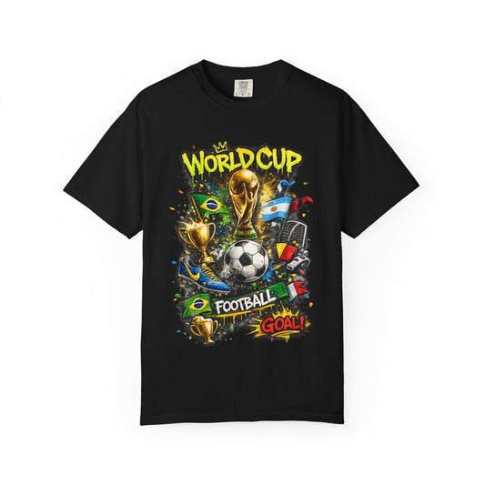 World Cup Football Graphic T-shirt | Soccer Trophy, Flags, Goal