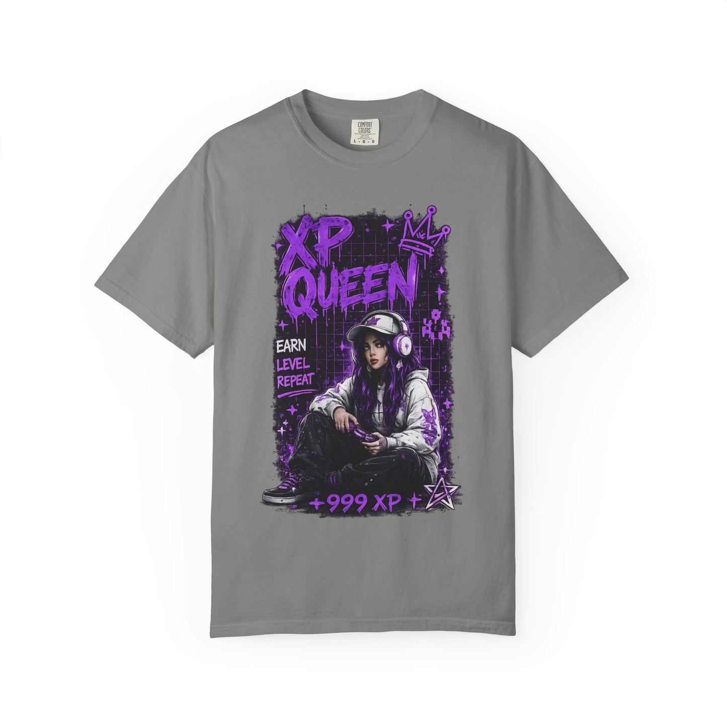 XP Queen T‑Shirt — Gamer Girl Graphic Tee (Earn Level Repeat +999 XP)