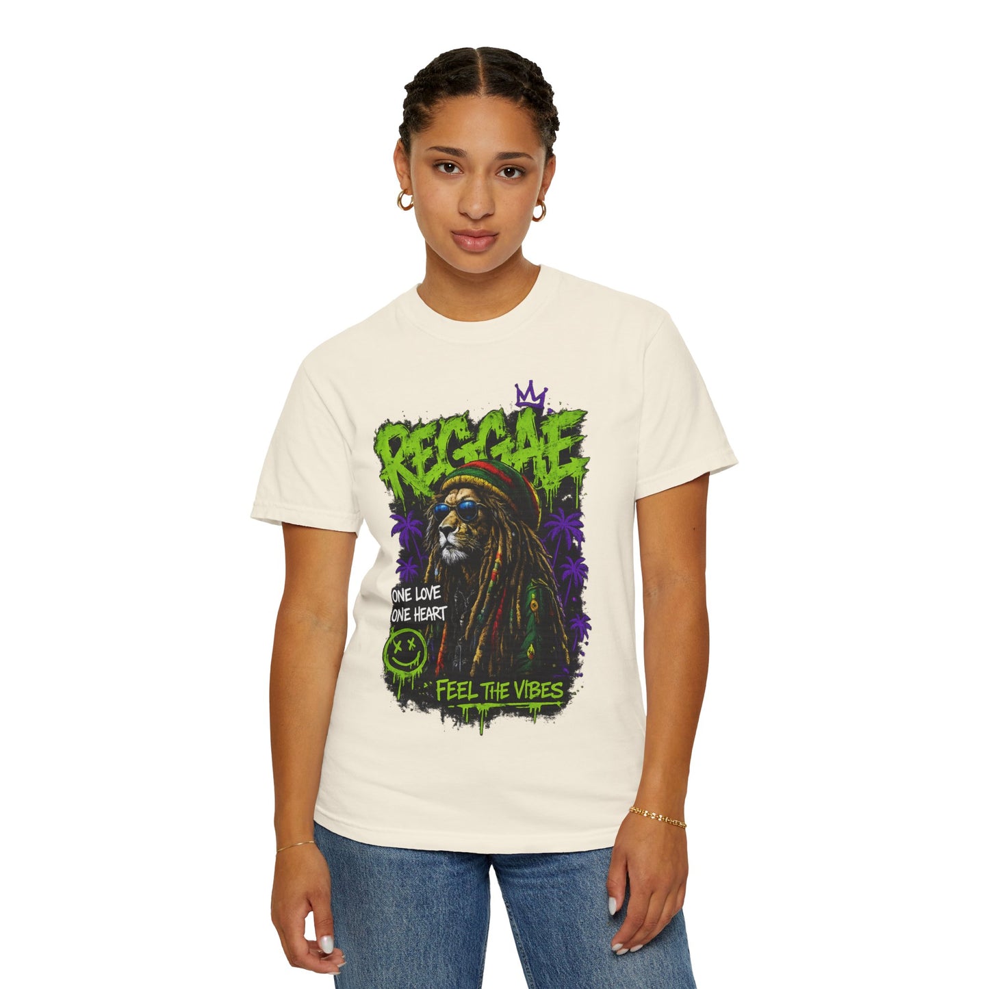 Reggae Lion T-Shirt — "One Love One Heart" Feel the Vibes Graphic Tee