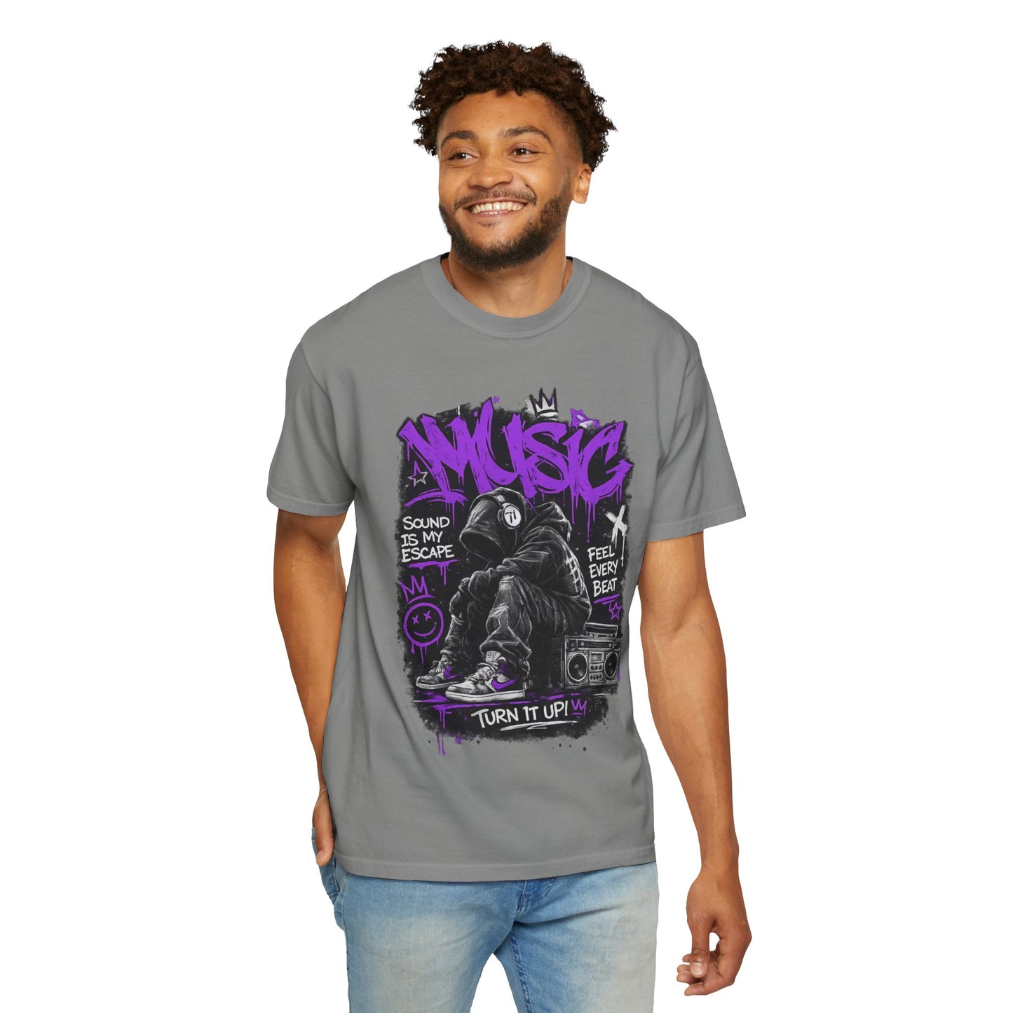 Music Graffiti Streetwear T-Shirt | Hip Hop Boombox Illustration