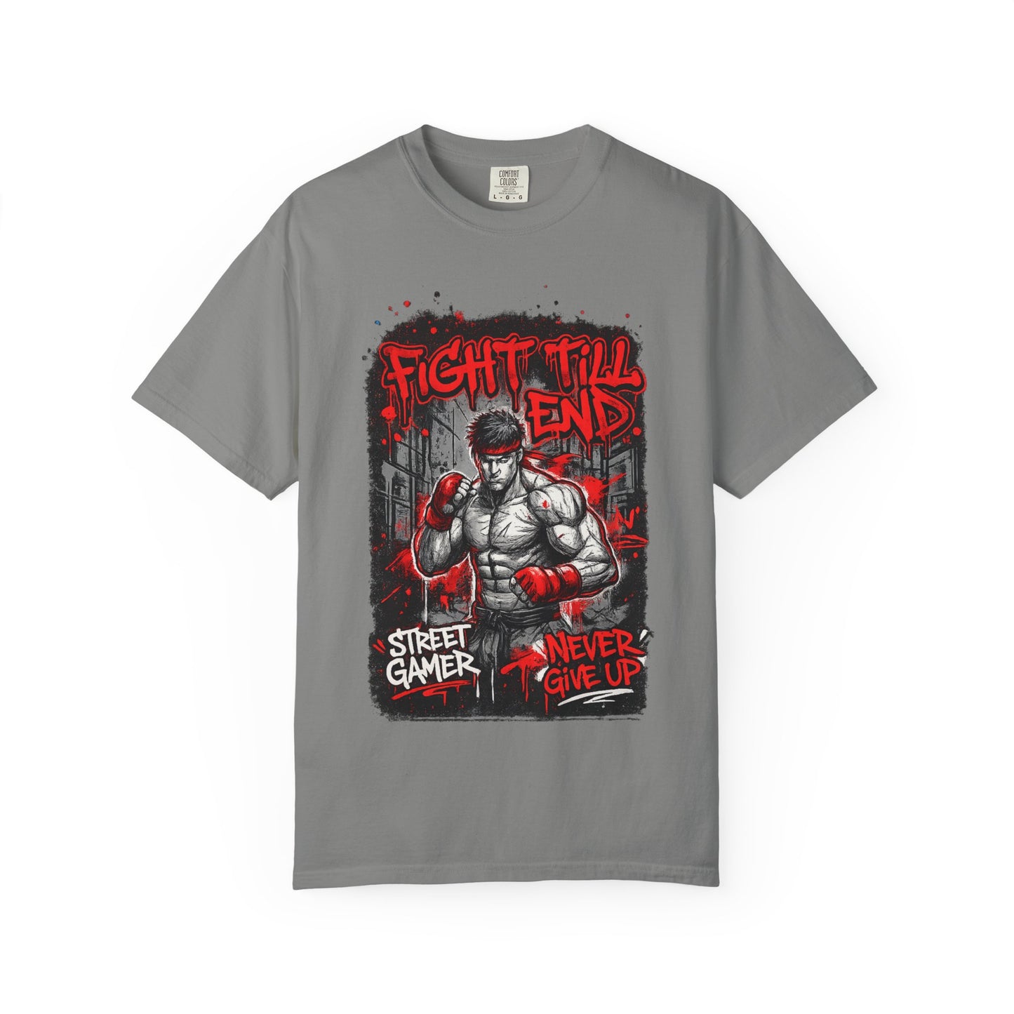 Fight Till End Gamer T-Shirt — 'Street Gamer, Never Give Up' Motivational Tee