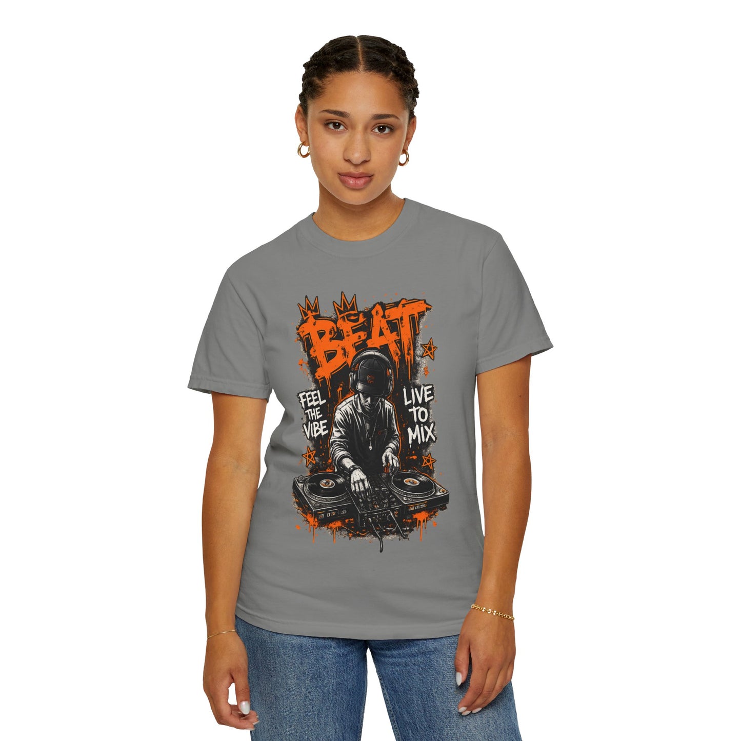 DJ Graffiti Tee – "Beat: Feel the Vibe, Live to Mix" Music Producer T-Shirt