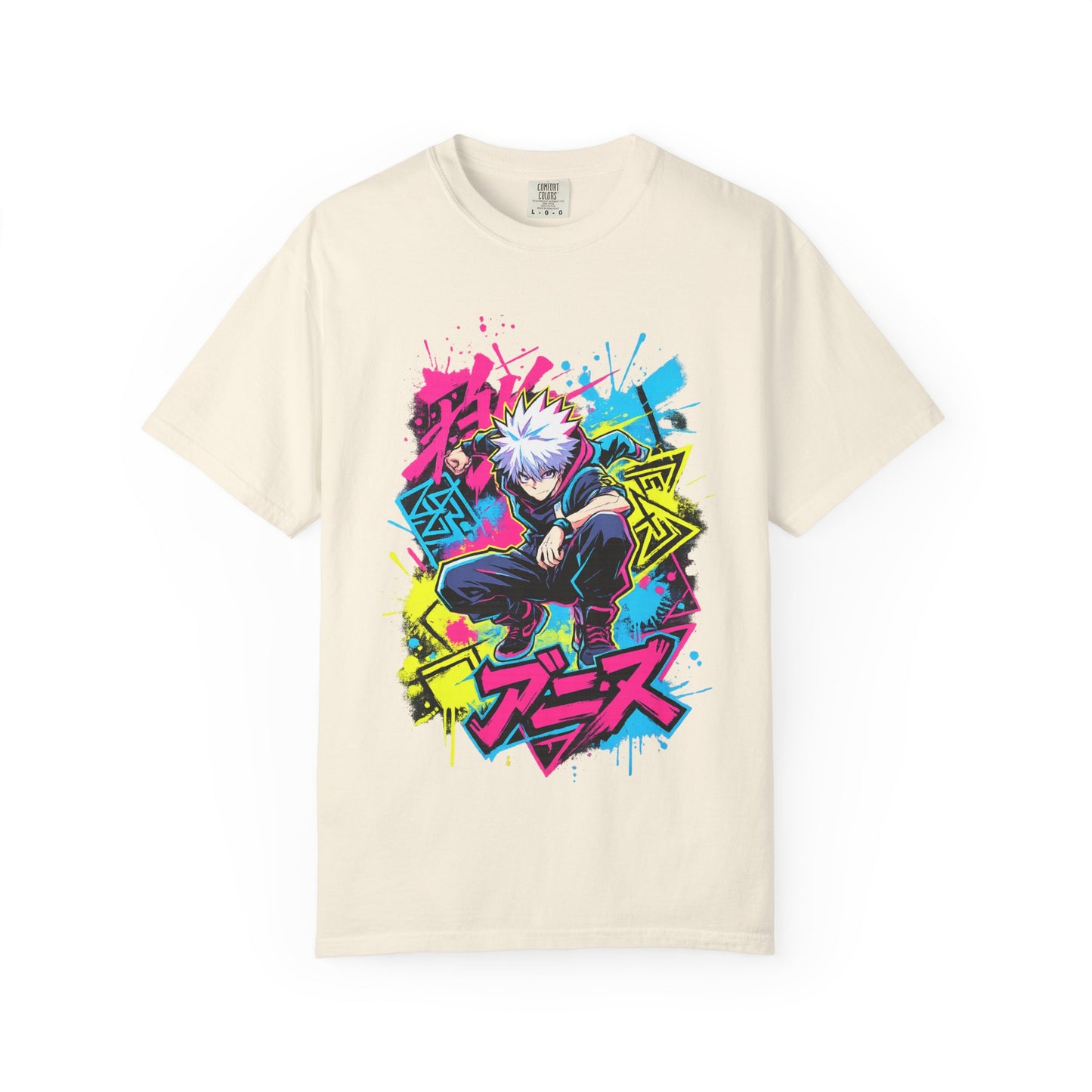 Anime Graphic T-Shirt — Vibrant Neon Jujutsu Kaisen Style Design