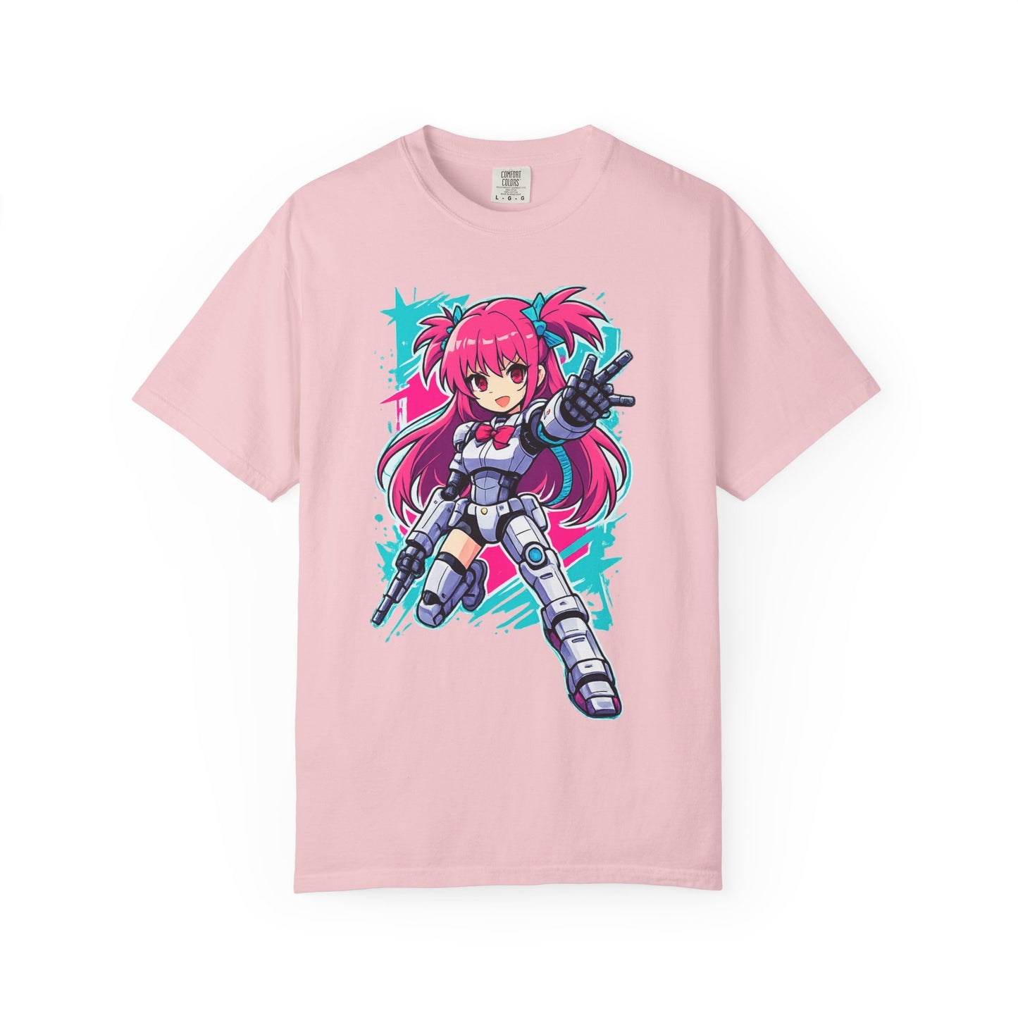 Anime Mecha Girl T-Shirt — Pink Cyberpunk Warrior Tee