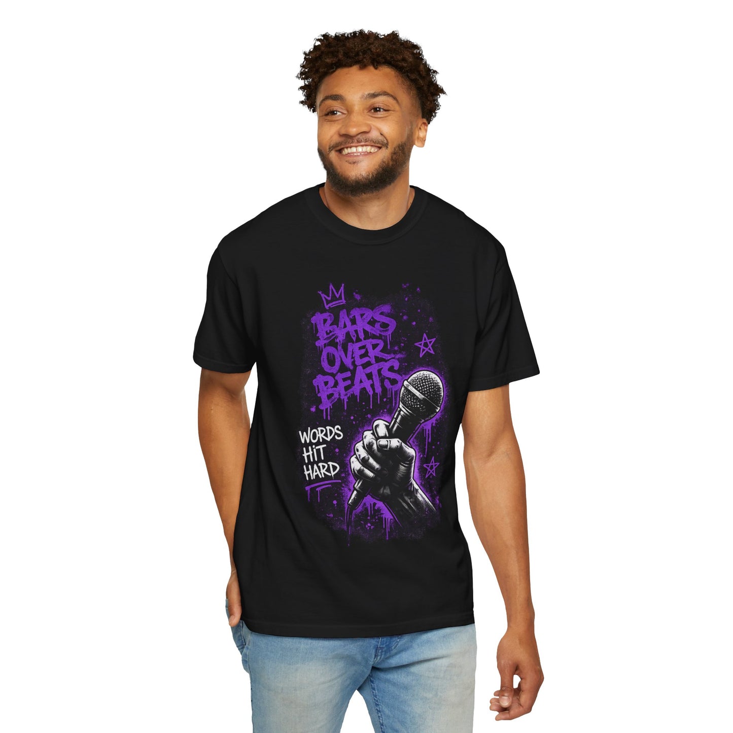 Bars Over Beats Microphone T‑Shirt — "Words Hit Hard" Rap Graphic Tee