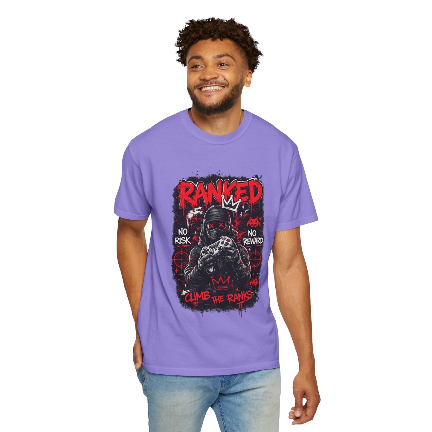 Ranked Climber Graphic Tee | Gamer Skull, No Risk No Reward