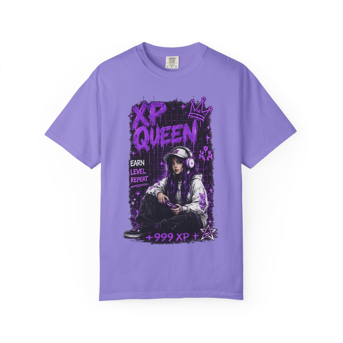 XP Queen T‑Shirt — Gamer Girl Graphic Tee (Earn Level Repeat +999 XP)