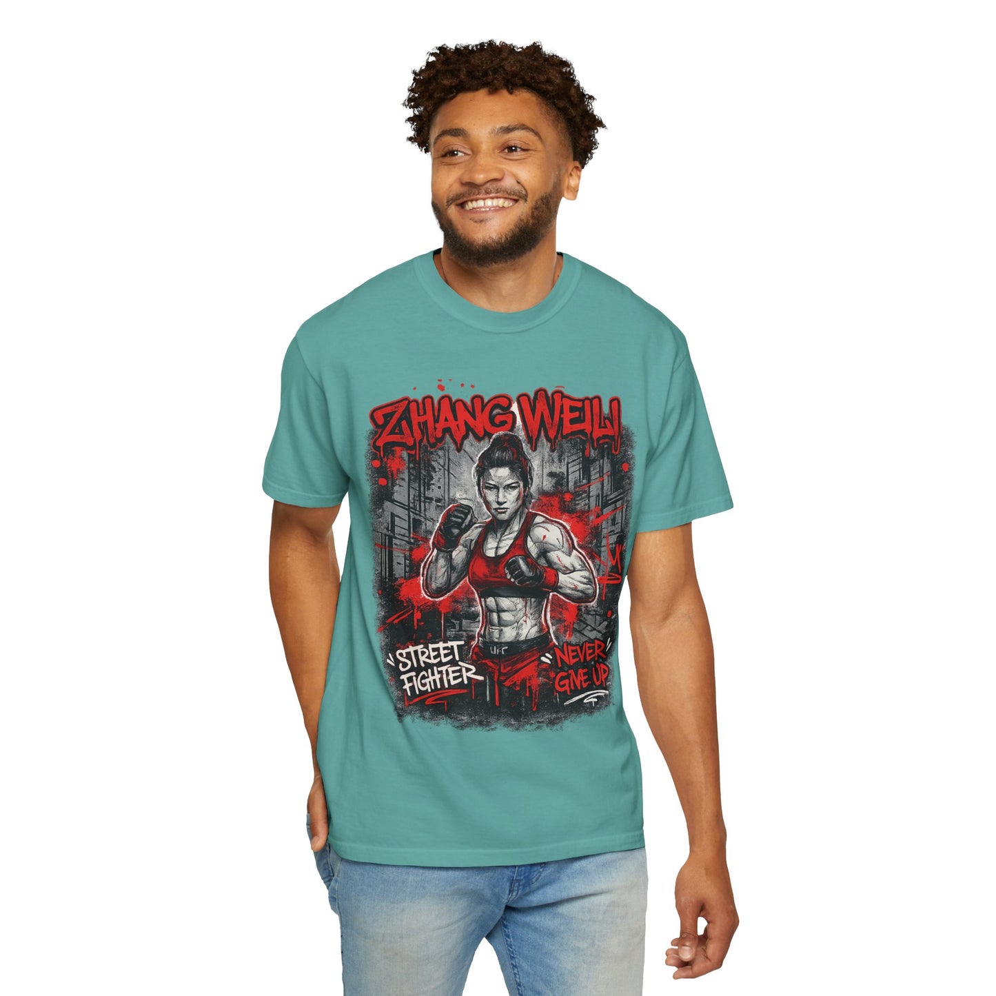 UFC Fighter Female T‑Shirt — "Never Give Up" Motivational Fight Tee