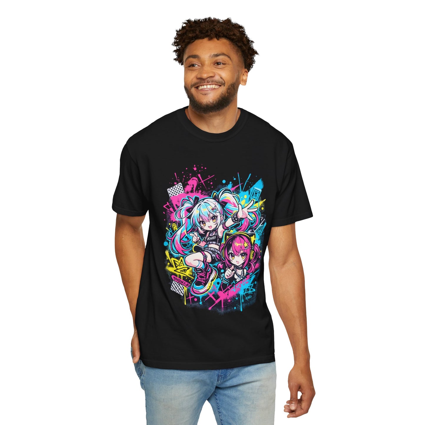 Anime Girls Graffiti T-Shirt – Neon Vocaloid Style