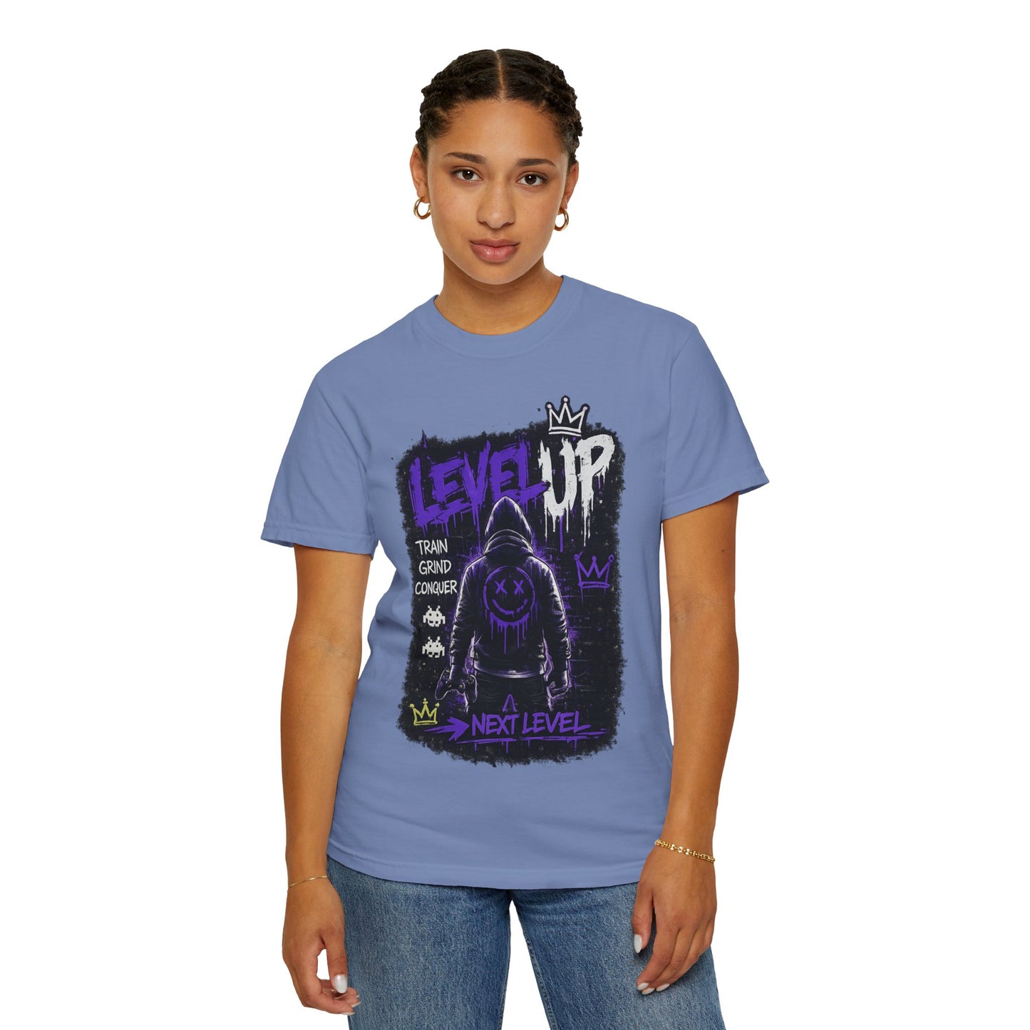 Level Up Graphic T-Shirt — 'Train Grind Conquer' Next Level Gamer Tee