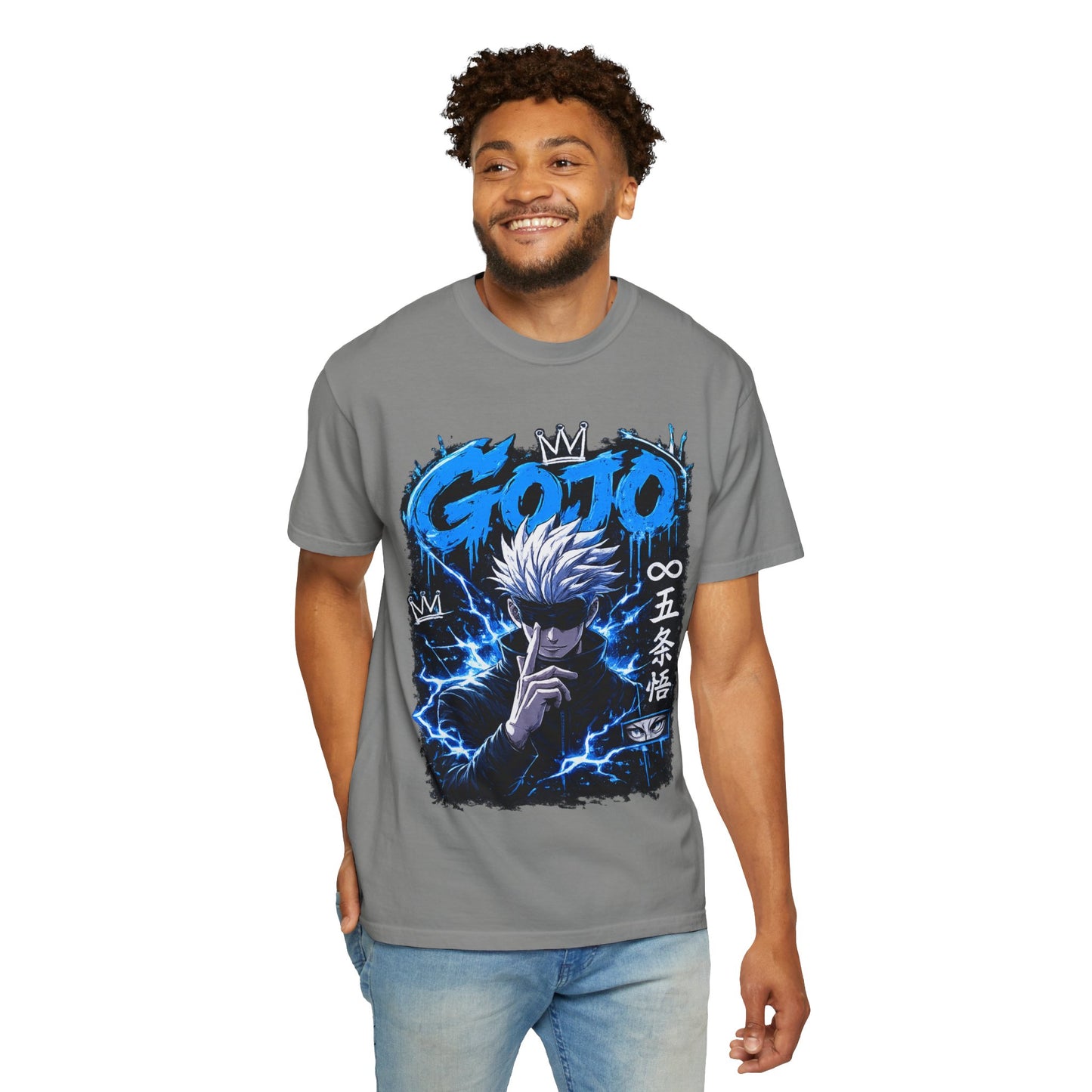 Gojo Satoru Anime T-Shirt — Blue Lightning Graphic Tee