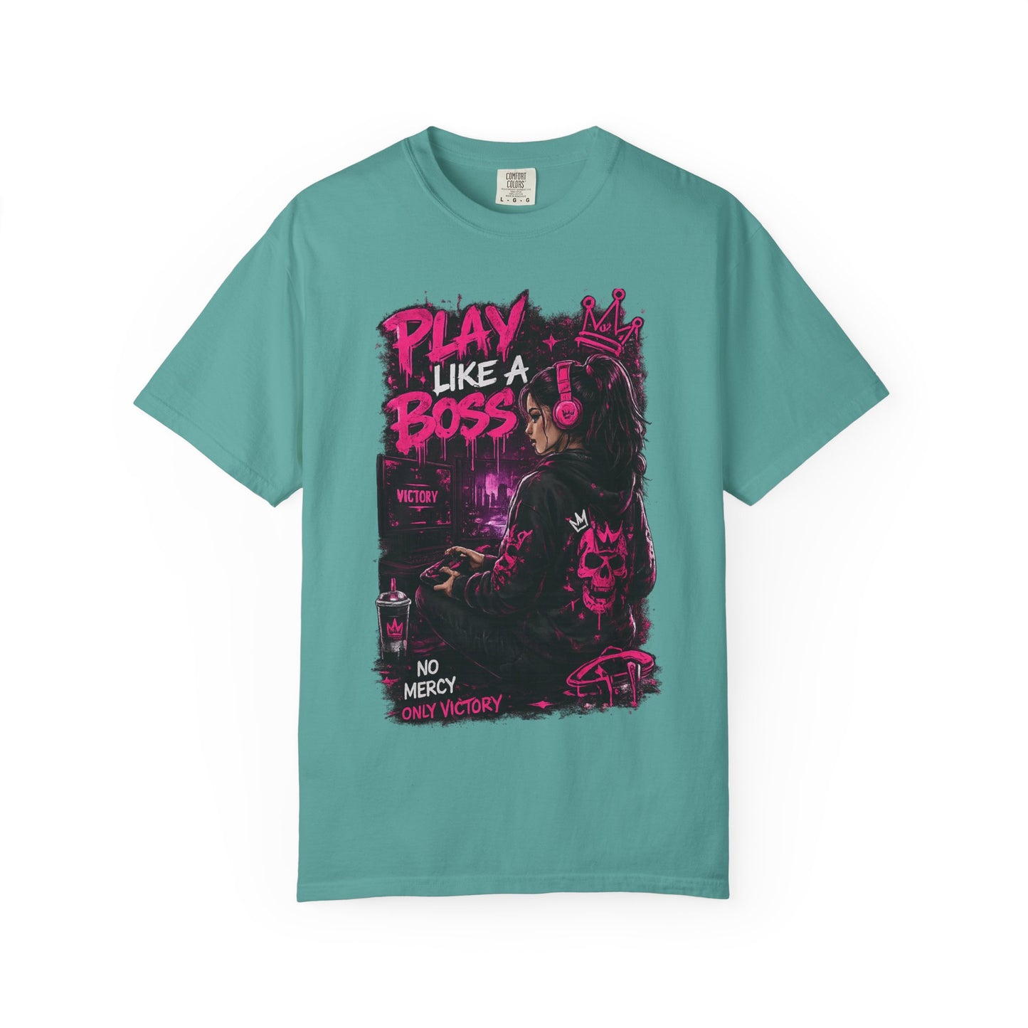 Play Like a Boss T-Shirt — Gamer Crown Graphic Tee ("No Mercy, Only Victory")