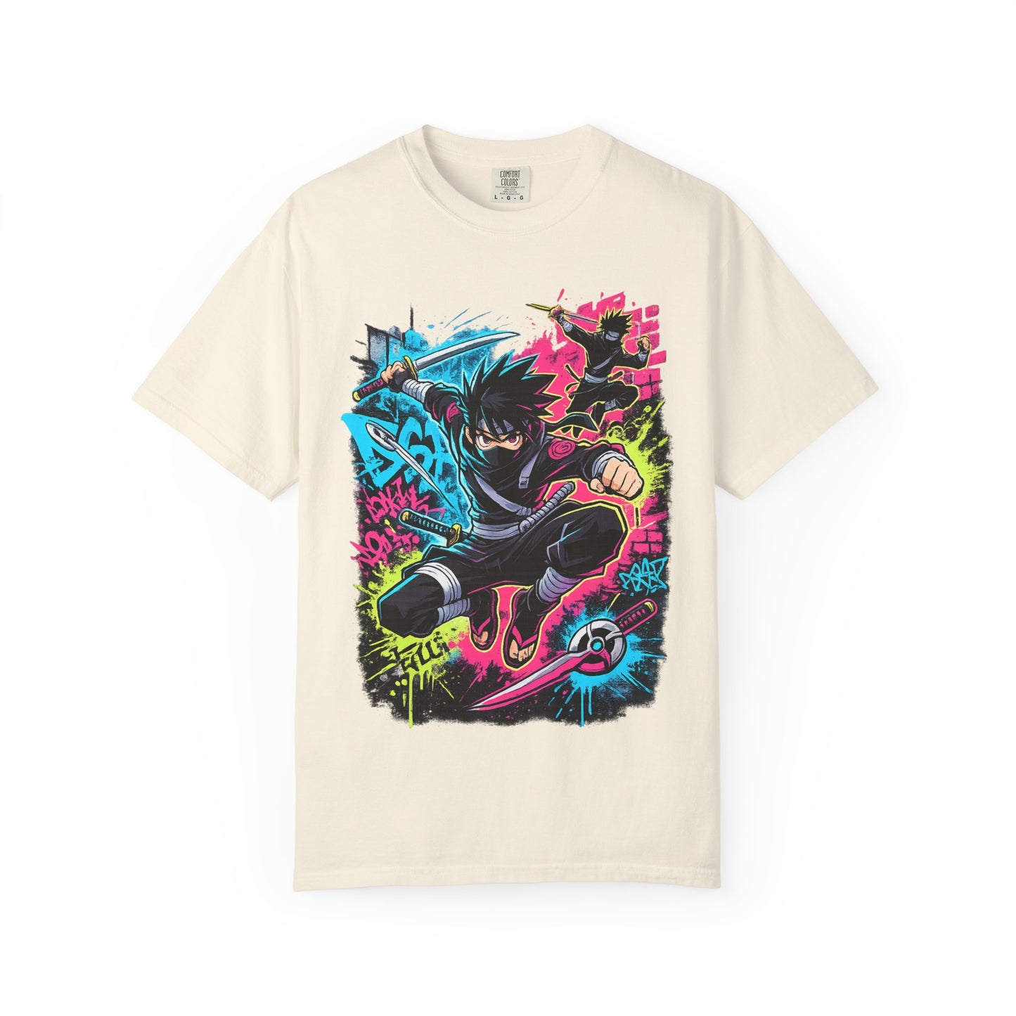 Anime Ninja Street Art T-Shirt — Neon Graffiti Graphic Tee